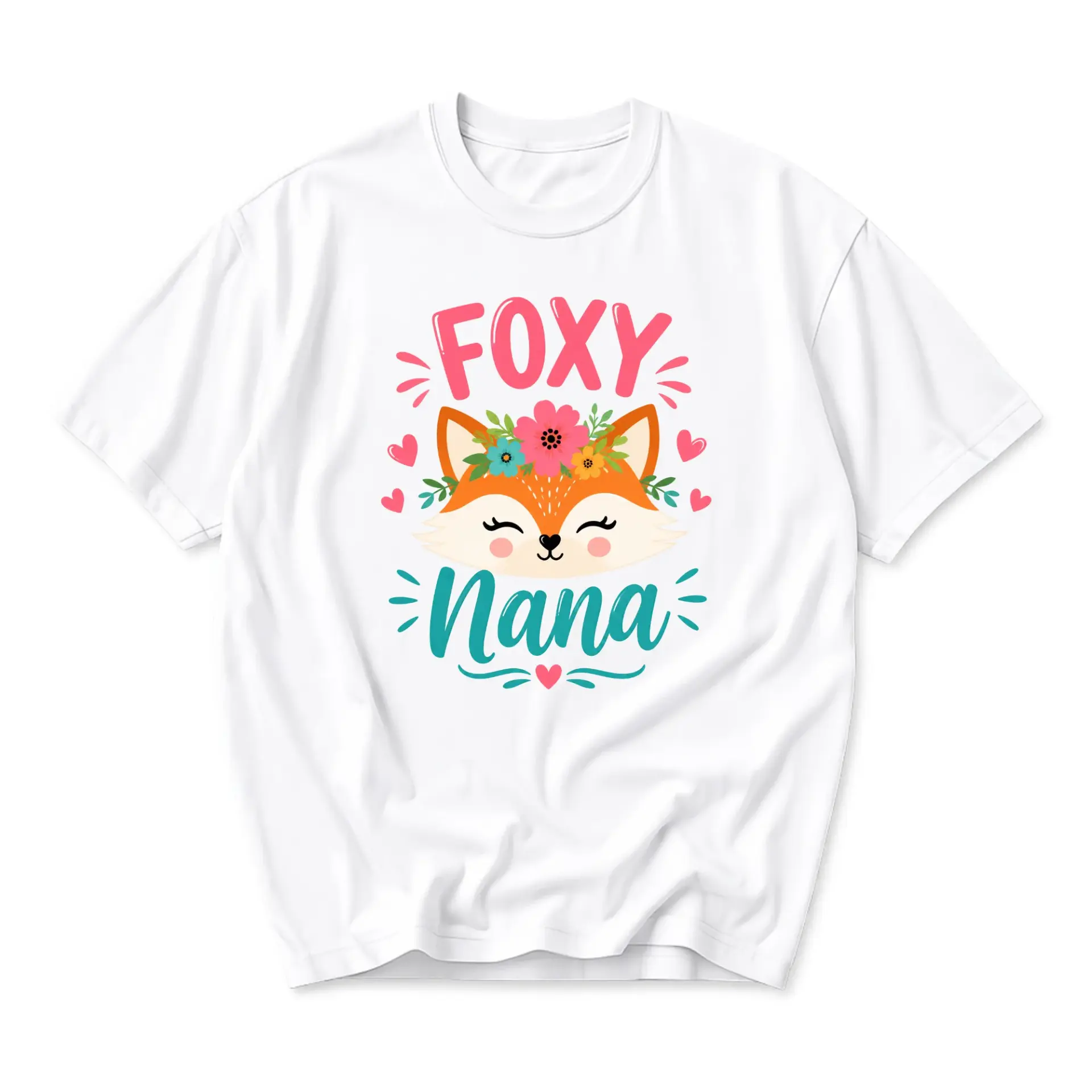 Funny Shirt Foxy Nana Floral Graphic Tee Cute Lover Gift Unisex Crew Neck Casual Cotton Blend Apparel