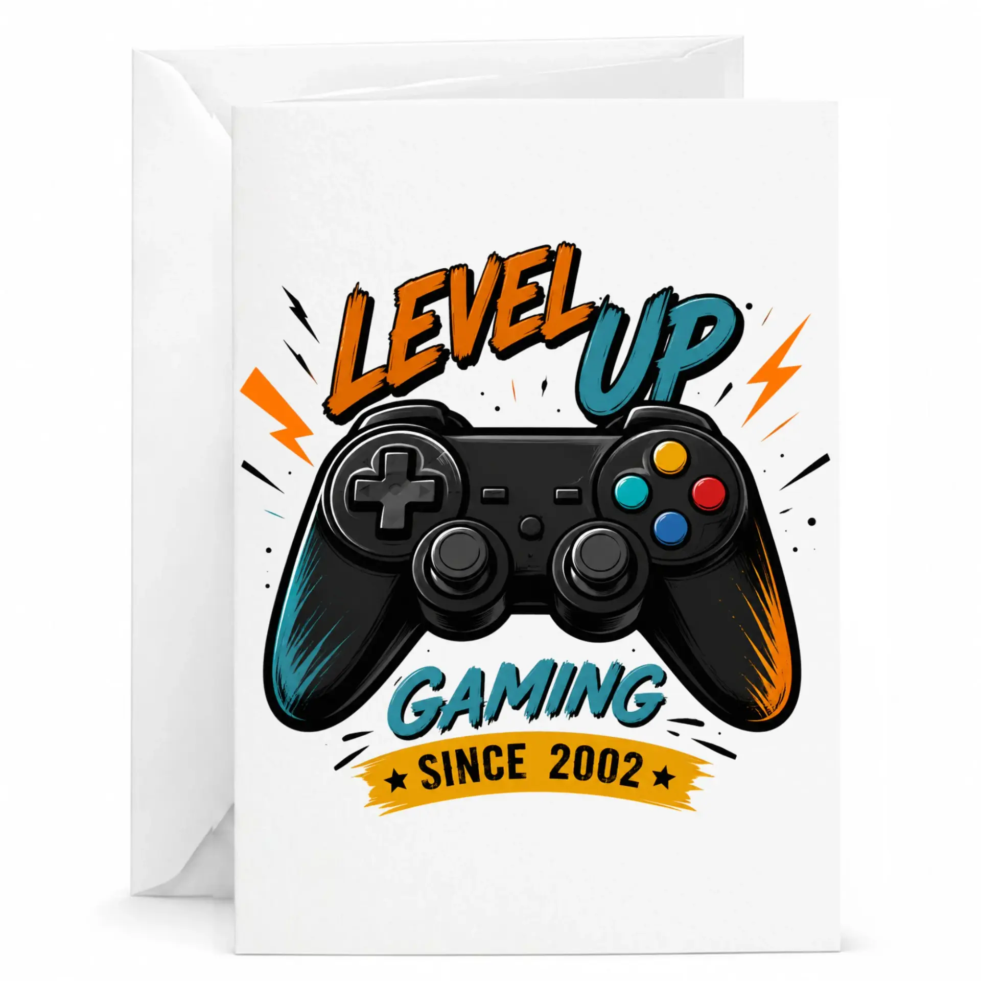 Funny Gaming Birthday Card Level up Since 2002 Video Game Controller Greeting Card for Gamers with White Envelope