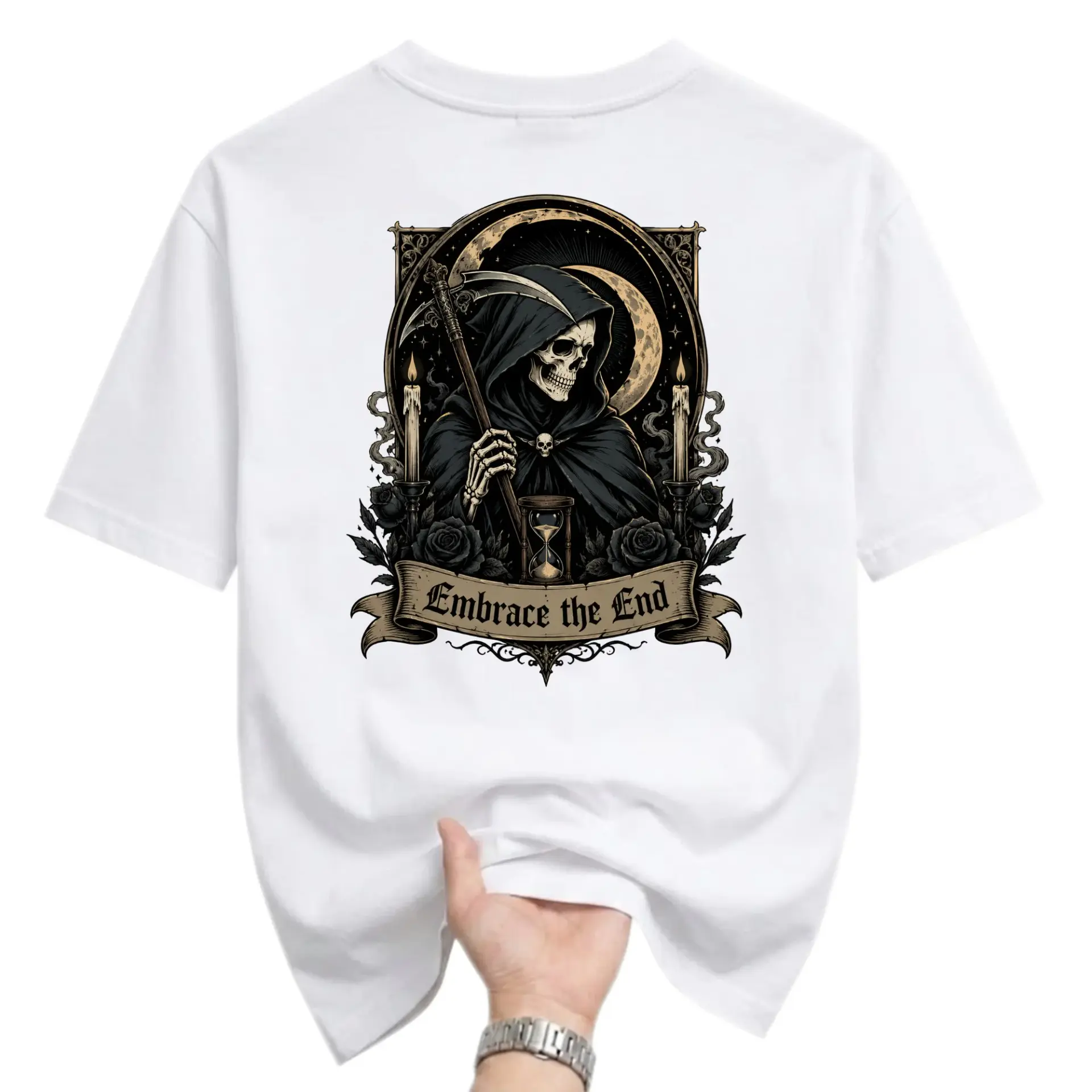 Graphic Tee Embrace the End Reaper Art Unisex Crew Neck T-Shirt Dark Aesthetic Cotton Casual Everyday Apparel