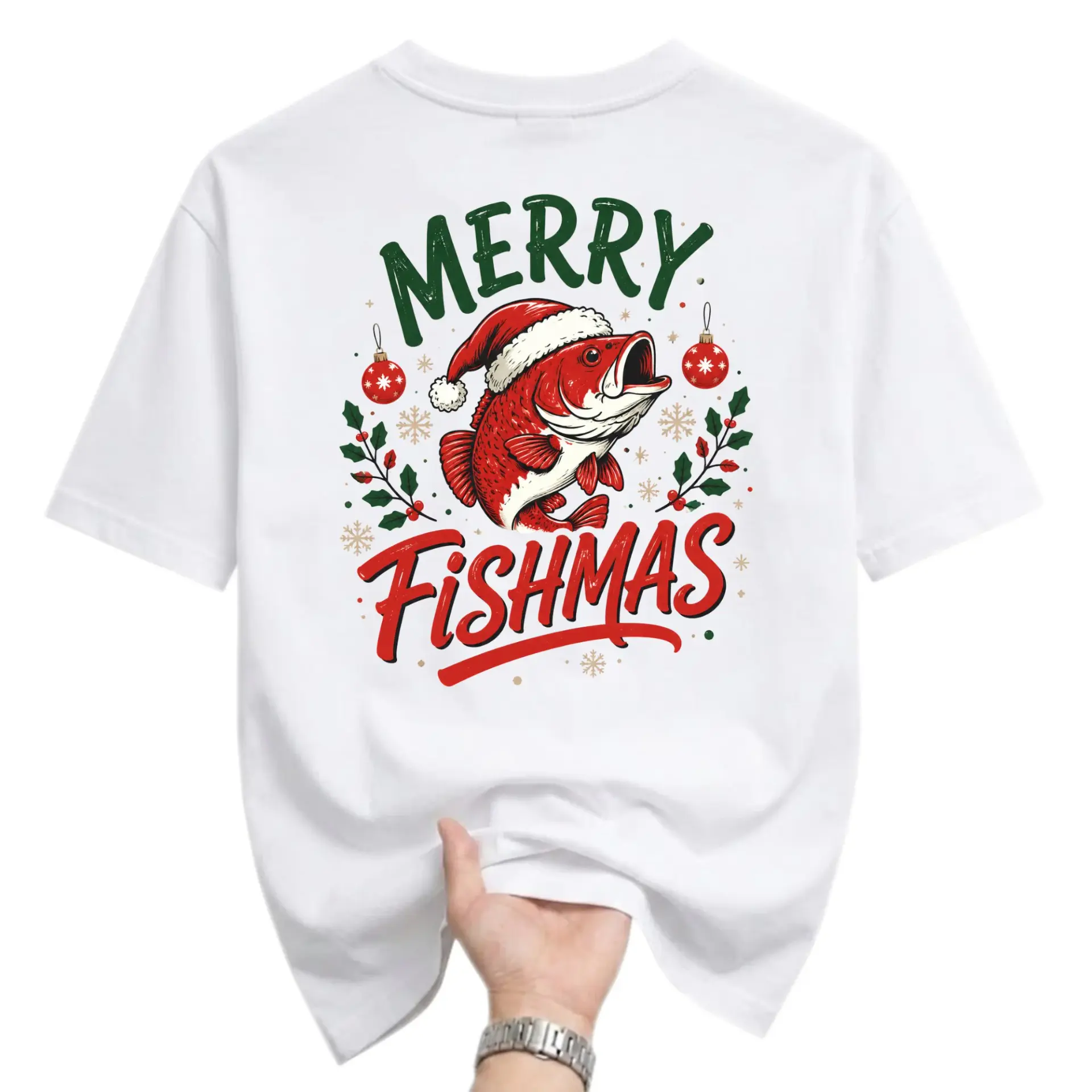 Funny Shirt Merry Fishmas Holiday Graphic Tee Unisex Casual Apparel for Fishing Enthusiasts and Winter Celebrations
