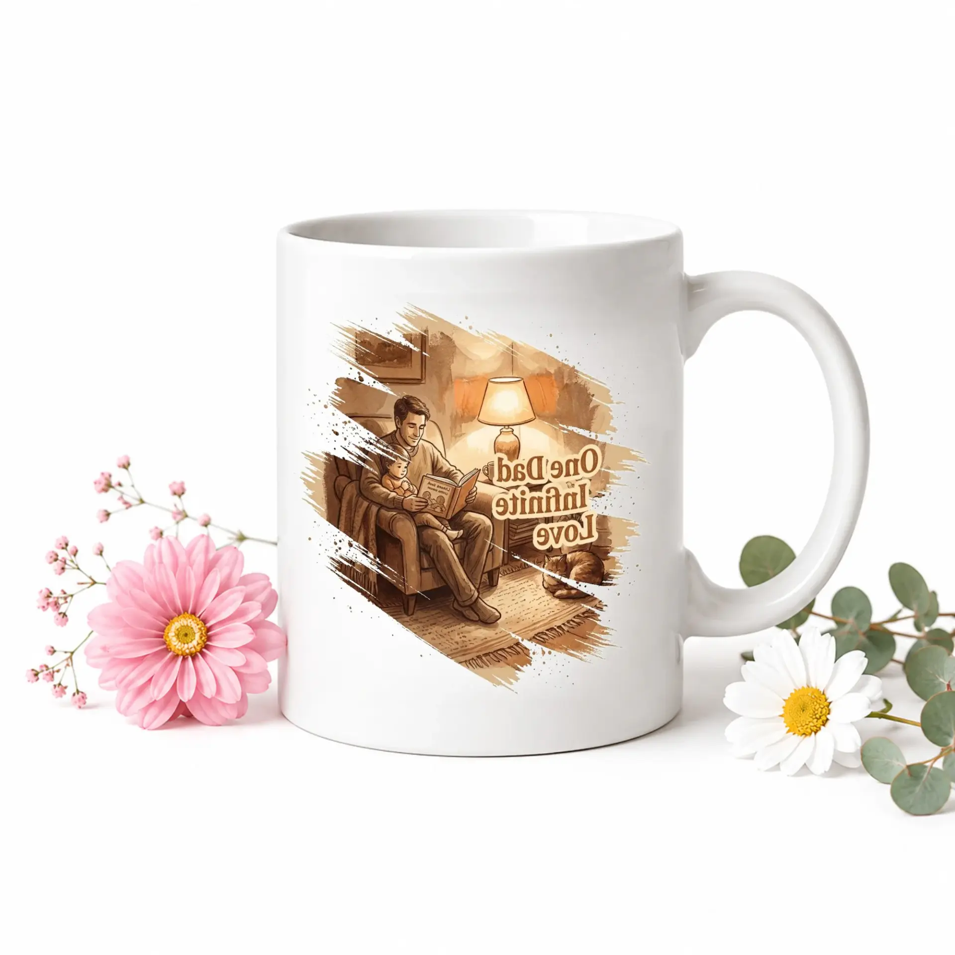 Heartfelt One Dad Infinite Love Ceramic Coffee Mug with Blue Handle and Rim for Home Office Kitchen Beverage Use
