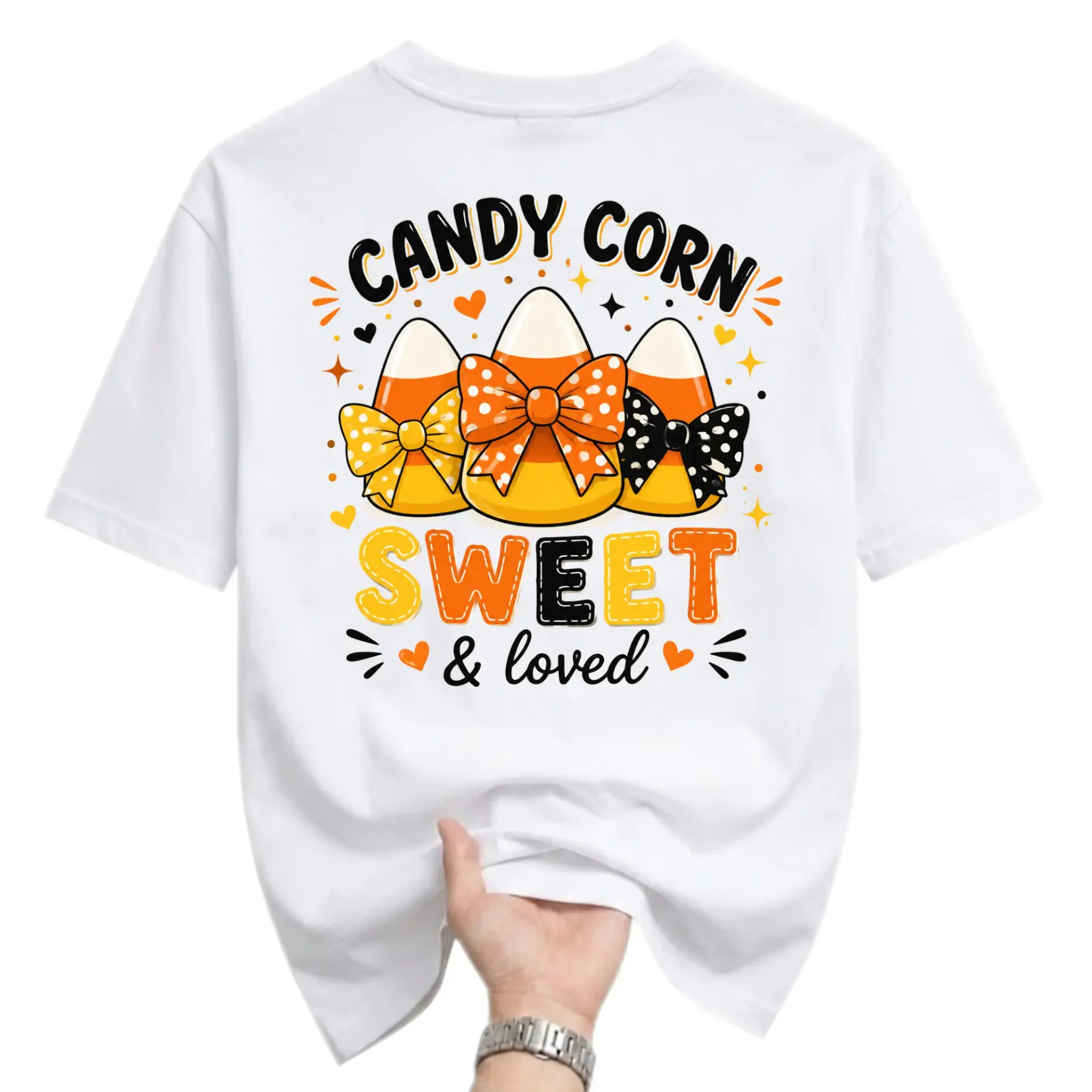 Graphic Tee Candy Corn Sweet and Loved Fall Holiday Unisex Short Sleeve Crew Neck Casual Cotton Blend Shirt