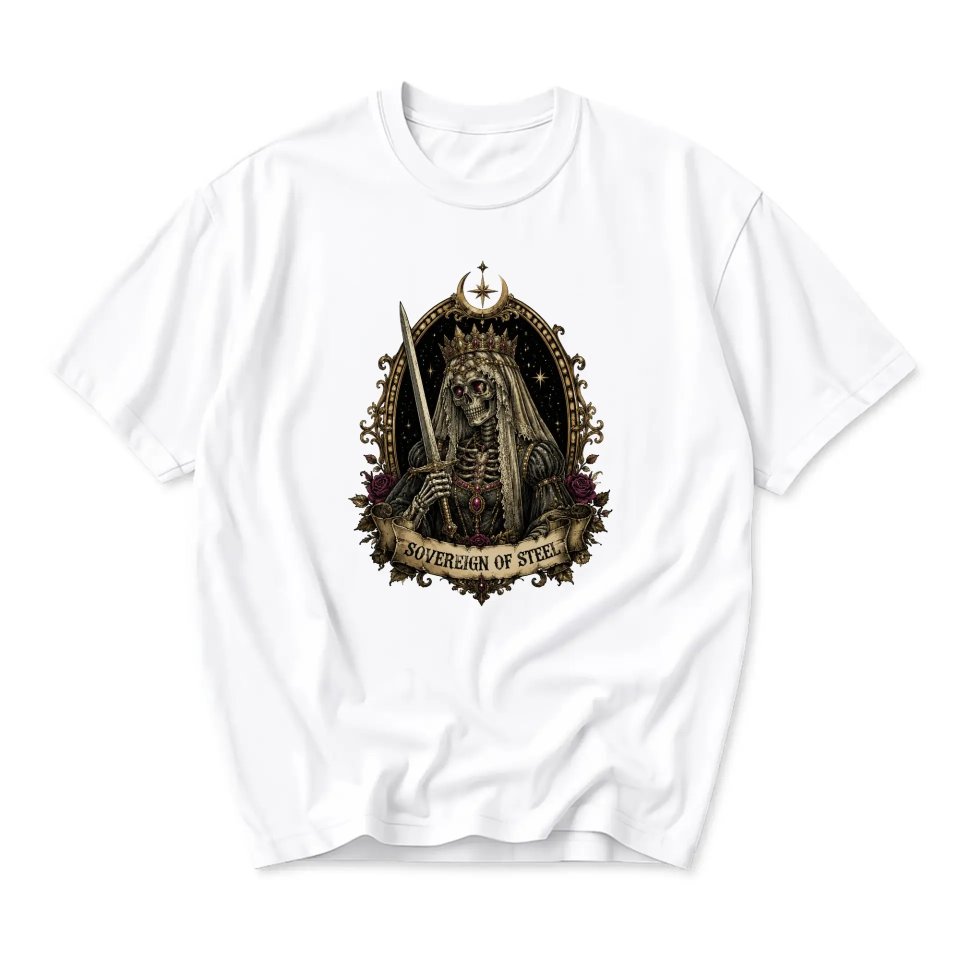 Graphic Tee Sovereign of Steel Skeleton Queen Illustration Unisex Casual Short Sleeve Crew Neck Cotton Blend Shirt