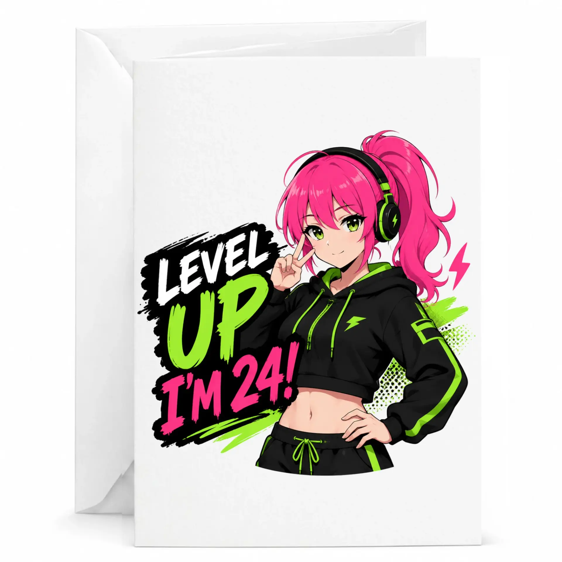 Birthday Card Level up I'm 24 Funny Anime Style Gamer Theme Greeting Card for Twenty-Fourth Birthday Celebration
