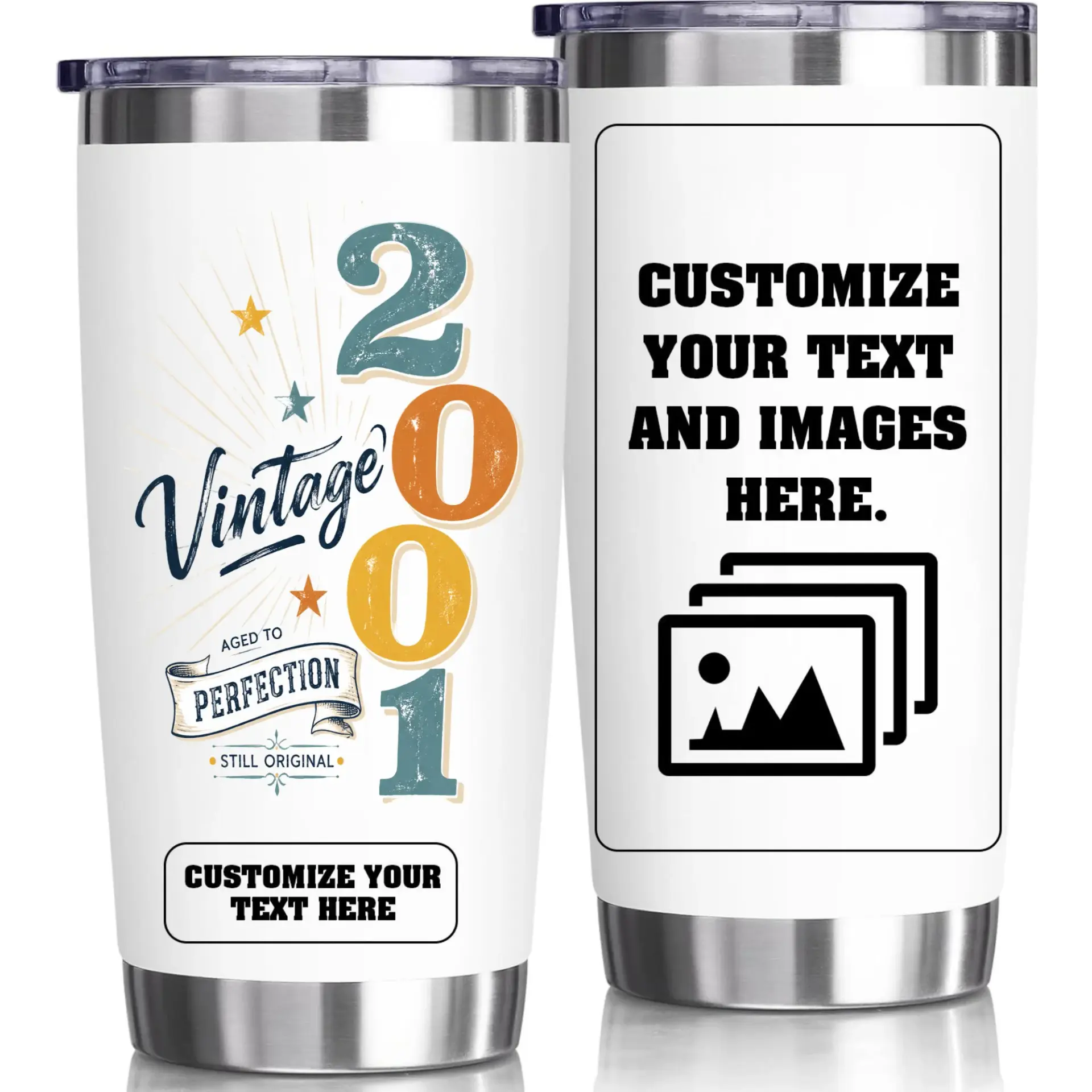 Stainless Steel Tumbler 20oz Vintage 2001 Aged to Perfection Custom Travel Cup Insulated Mug for Hot and Cold Drinks