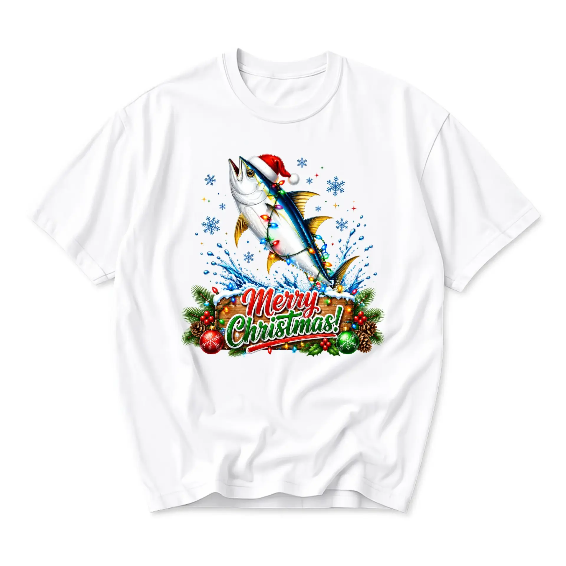 Graphic Tee Christmas Fishing T-Shirt for Men and Women Holiday Season