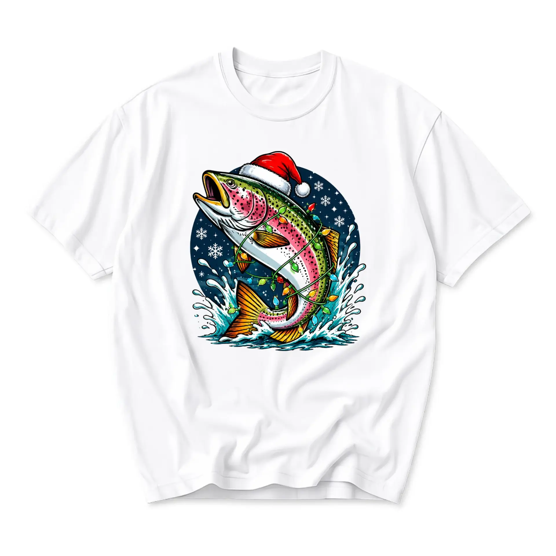 Graphic Tee Unisex Christmas Fishing Shirt Holiday Rainbow Trout