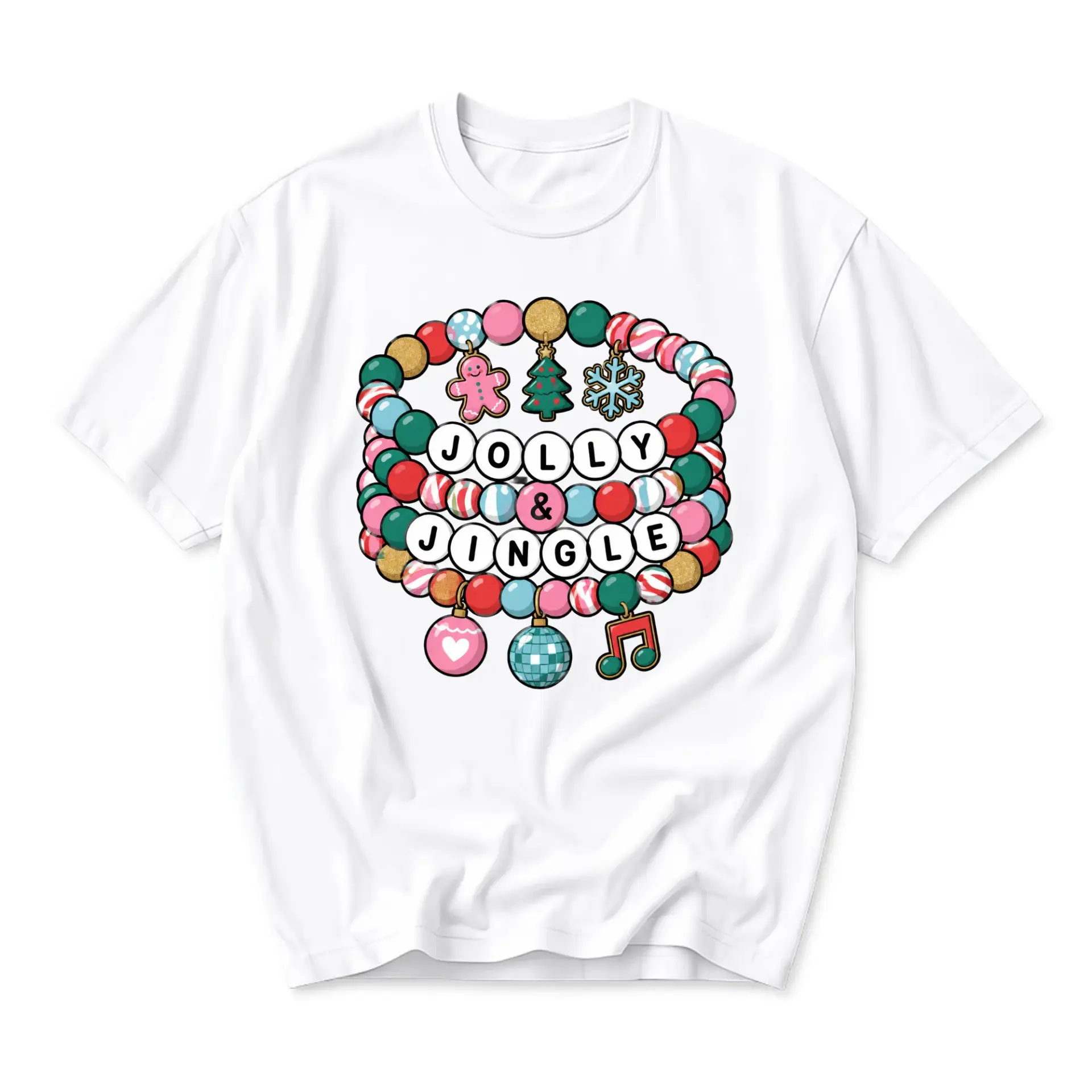 T-shirt Jolly and Jingle Bead Bracelet Graphic Tee Holiday Theme Unisex