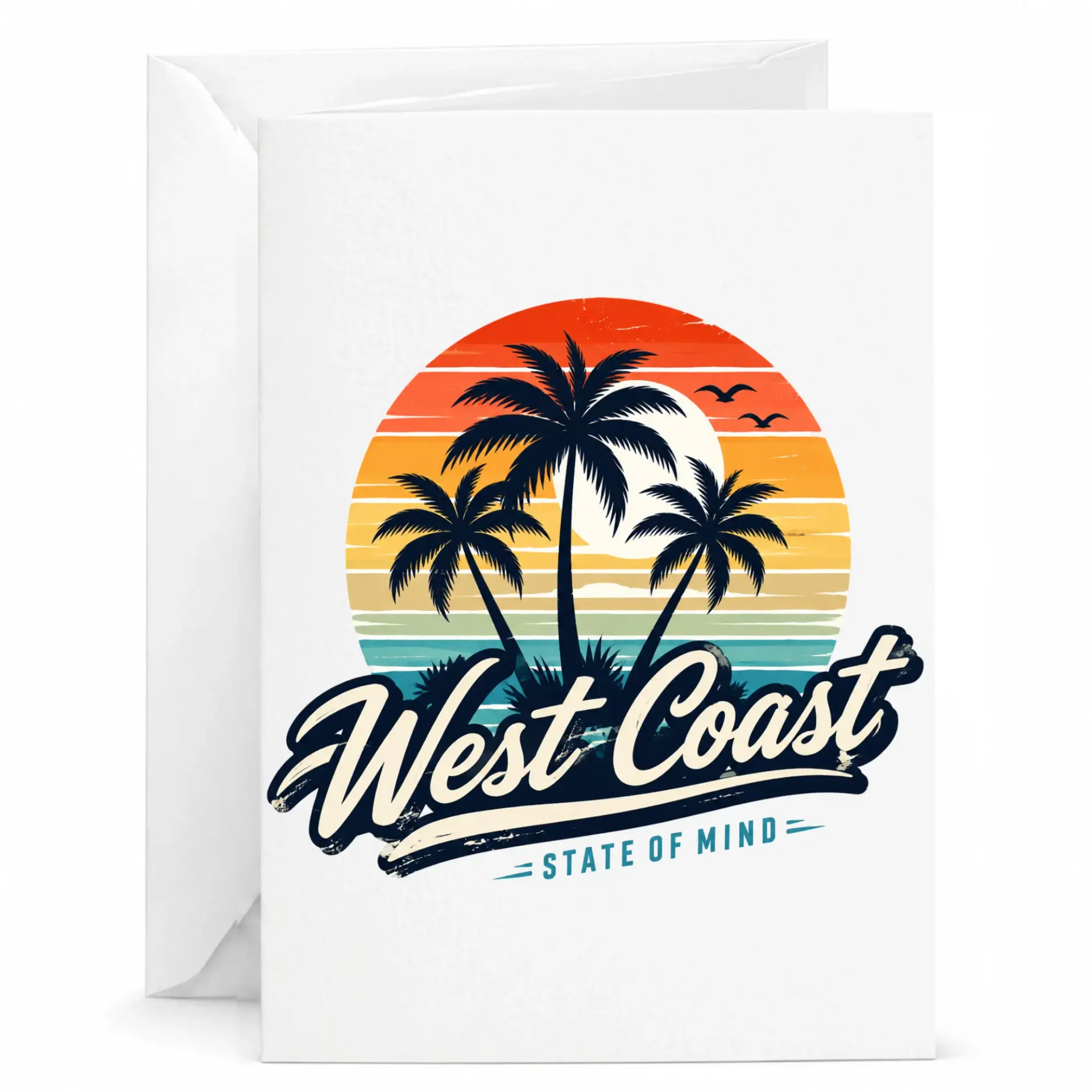 Greeting Card West Coast State of Mind Tropical Palm Tree Sunset Design Premium Stationery for Any Occasion