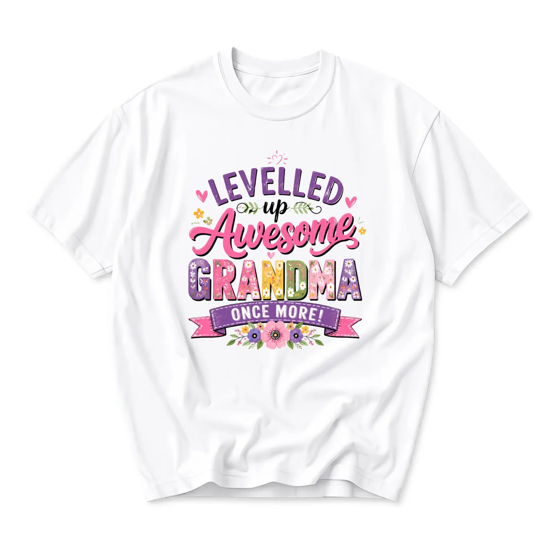 Graphic Tee Levelled up Awesome Grandma Floral Print T-Shirt Casual Unisex