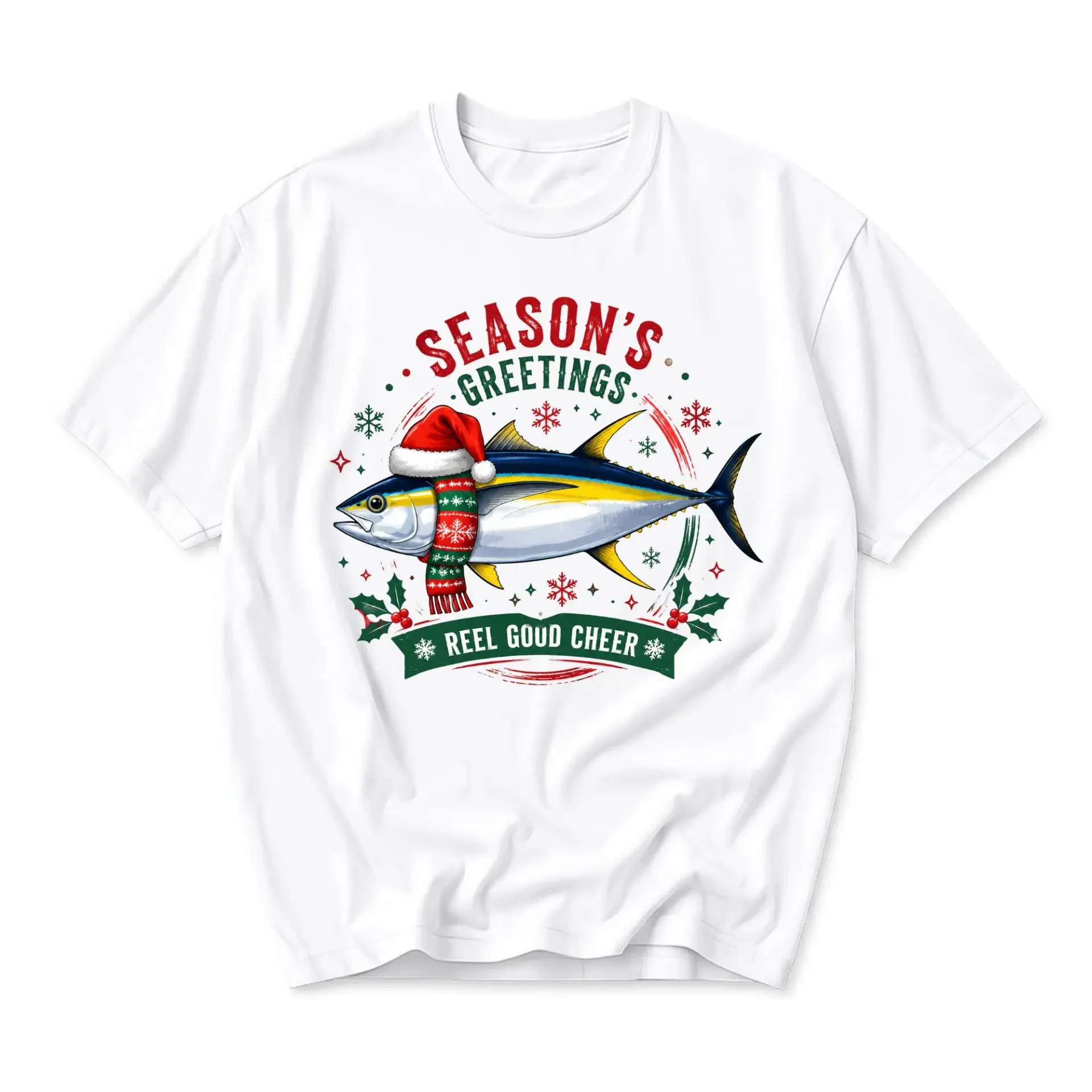 Funny Shirt Season Greetings Reel Goud Cheer Fishing Unisex Graphic Printed T-Shirt Holiday Casual Everyday Outfit