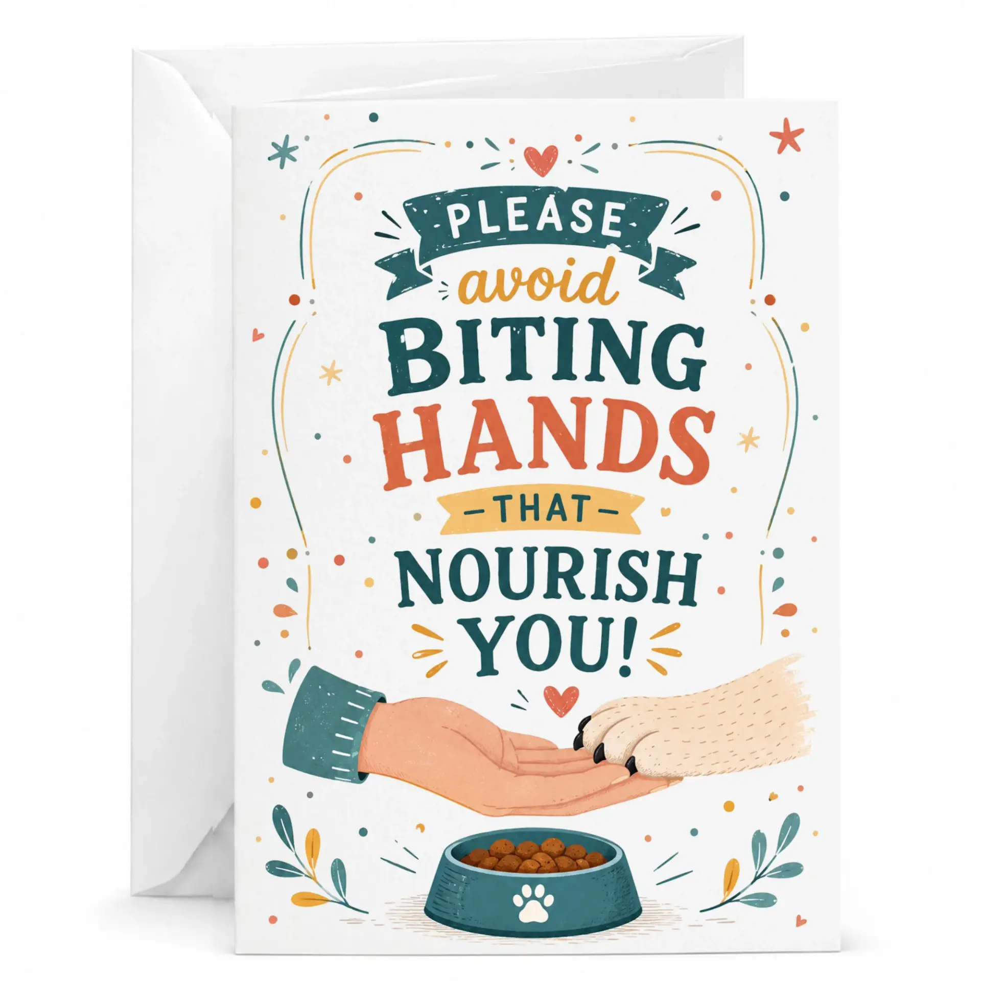 Funny Dog Lover Greeting Card Please Avoid Biting Hands That You Pet Owner Humorous 5x7