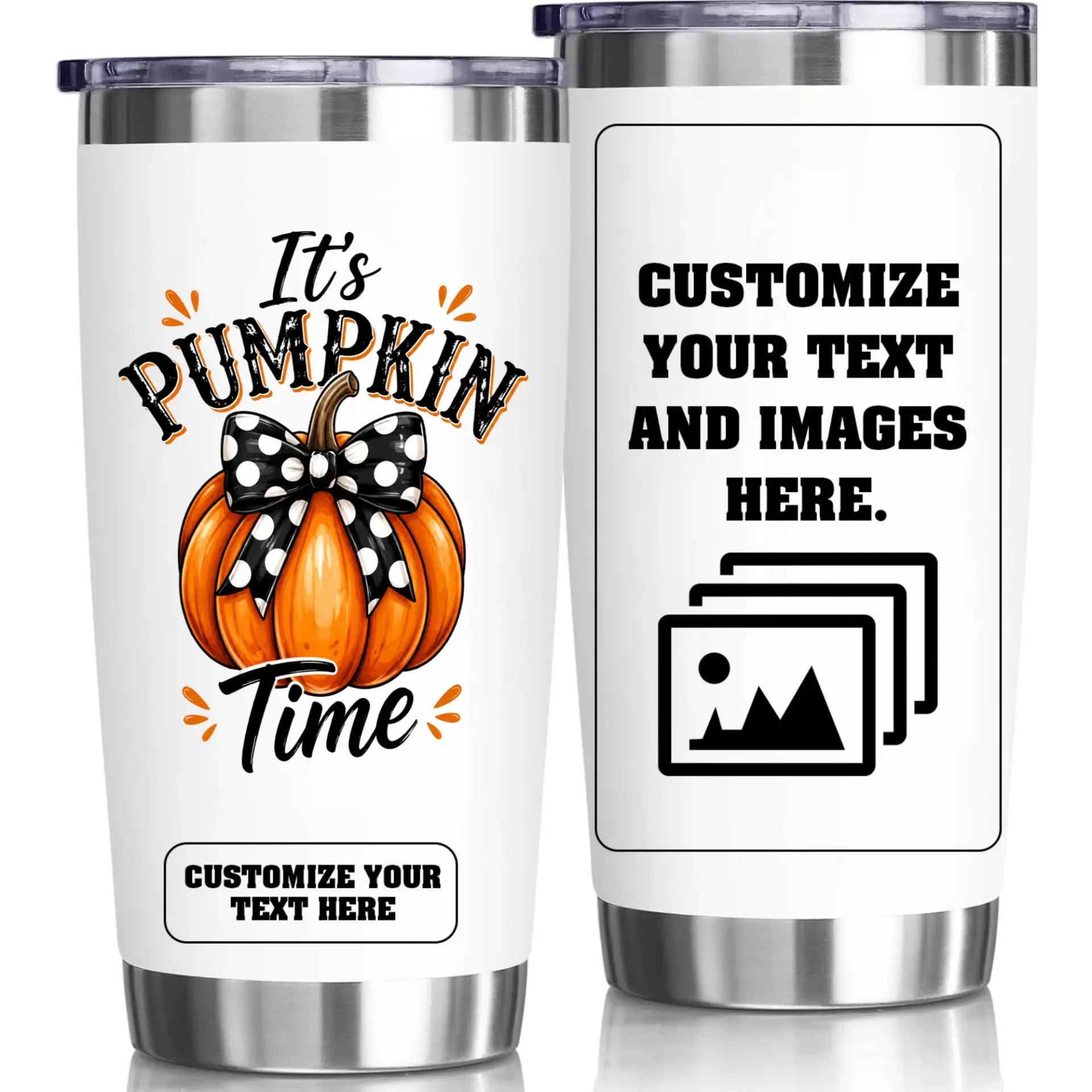Stainless Steel Insulated Tumbler 20oz Personalized Fall Pumpkin Theme Travel Mug with Customizable Text Fields