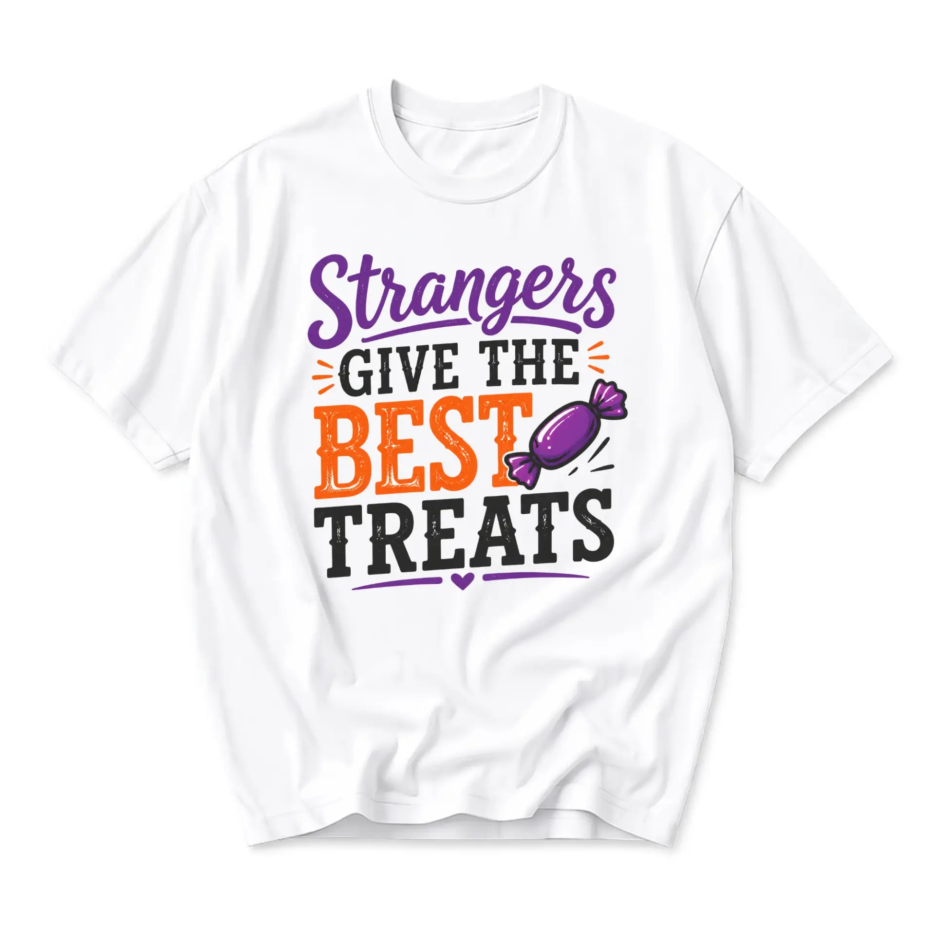 Funny Shirt Strangers Give the Best Treats Graphic Tee Unisex Casual Cotton Crew Neck Top for Fall Seasonal Outfits