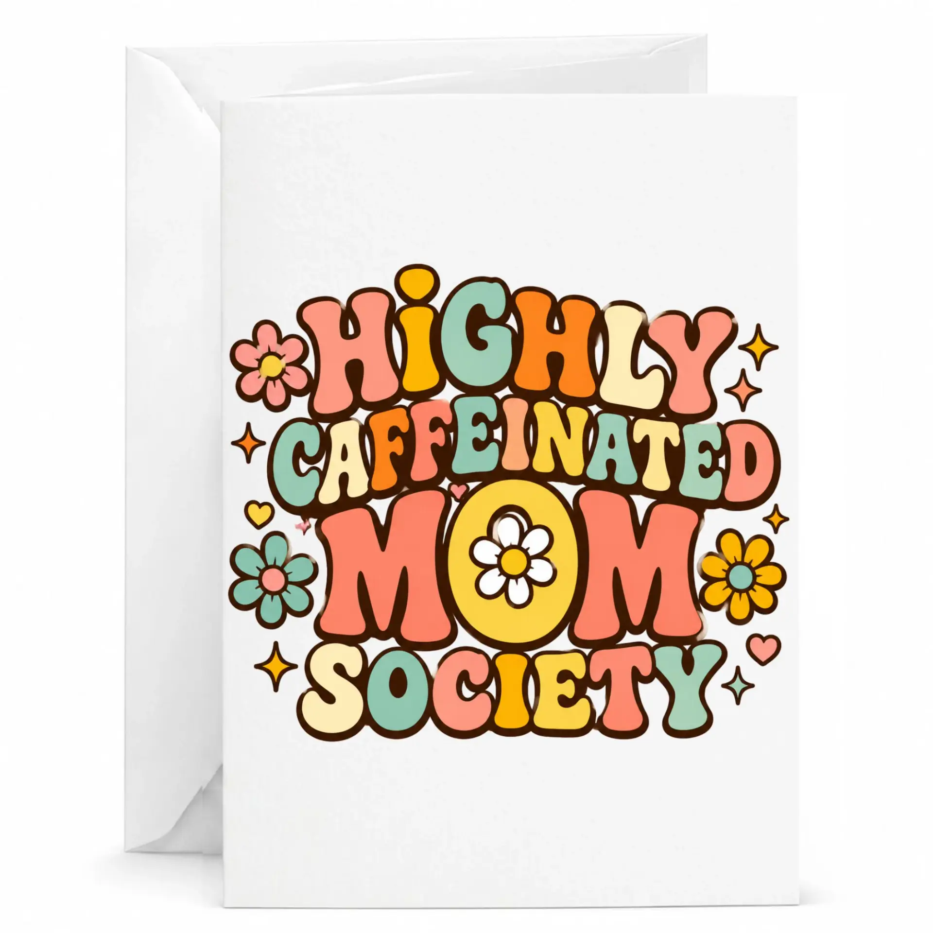Funny Greeting Card Highly Caffeinated Mom Society Retro Style Stationery for Coffee Lovers and Friends
