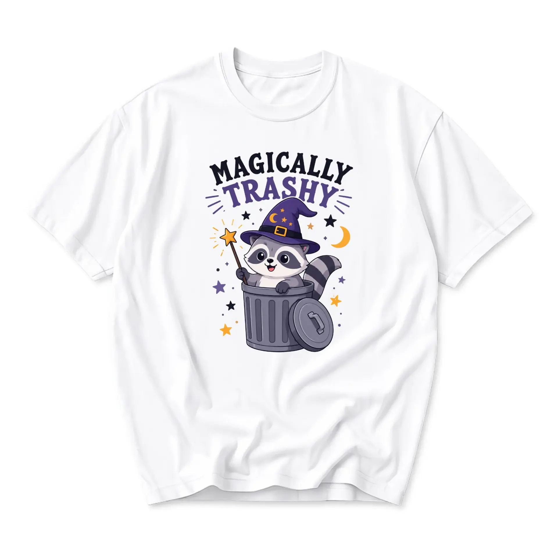 Funny Shirt Magically Trashy Raccoon Graphic Tee Cute Casual Unisex Crew Neck Top Soft Cotton Everyday Apparel