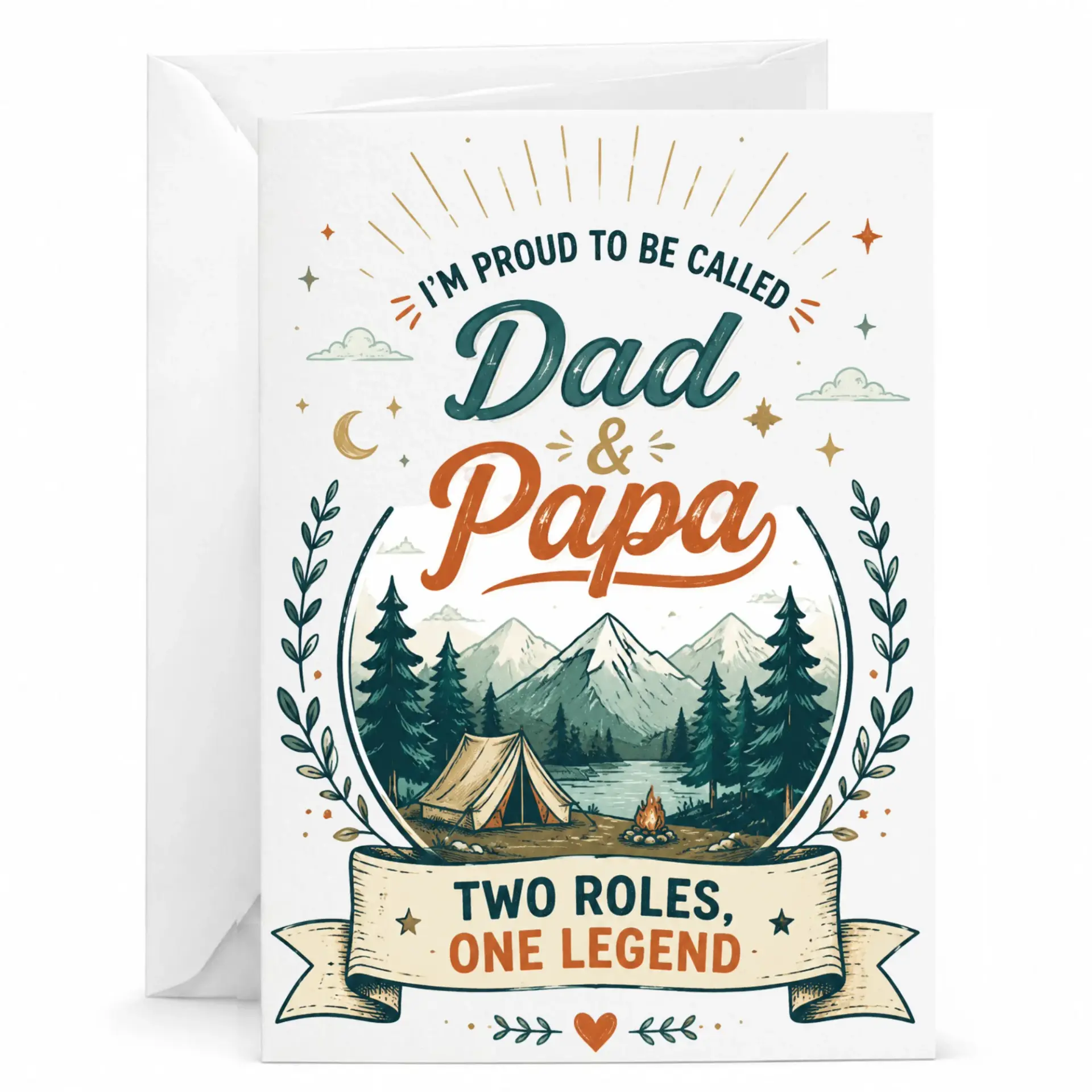 Greeting Card Dad and Papa Two Roles One Legend Mountain Camping Design for Father or Grandfather