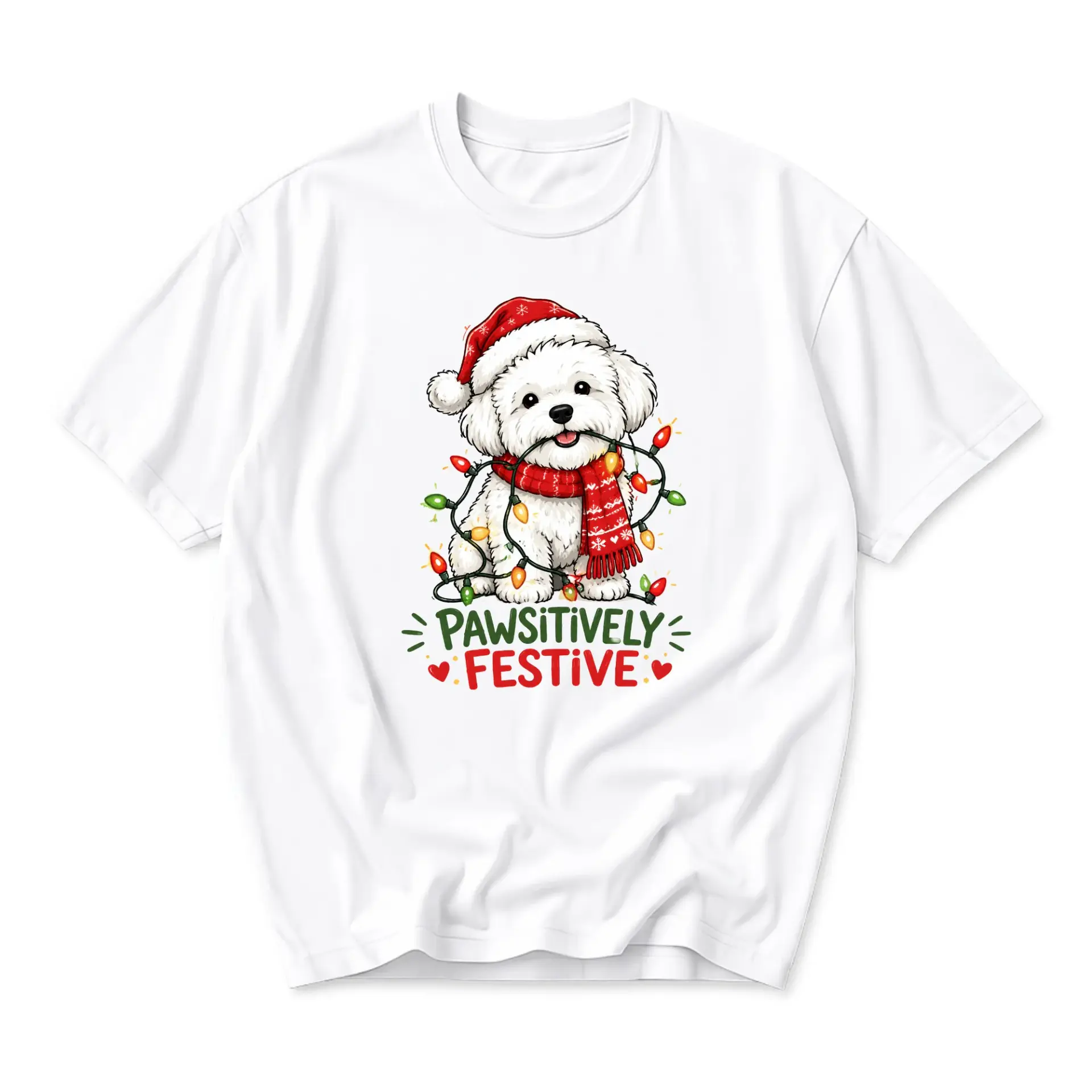 Funny Shirt Pawsitively Festive Christmas Dog Graphic Tee Unisex Holiday Crew Neck Casual Cotton Blend Short Sleeve Top