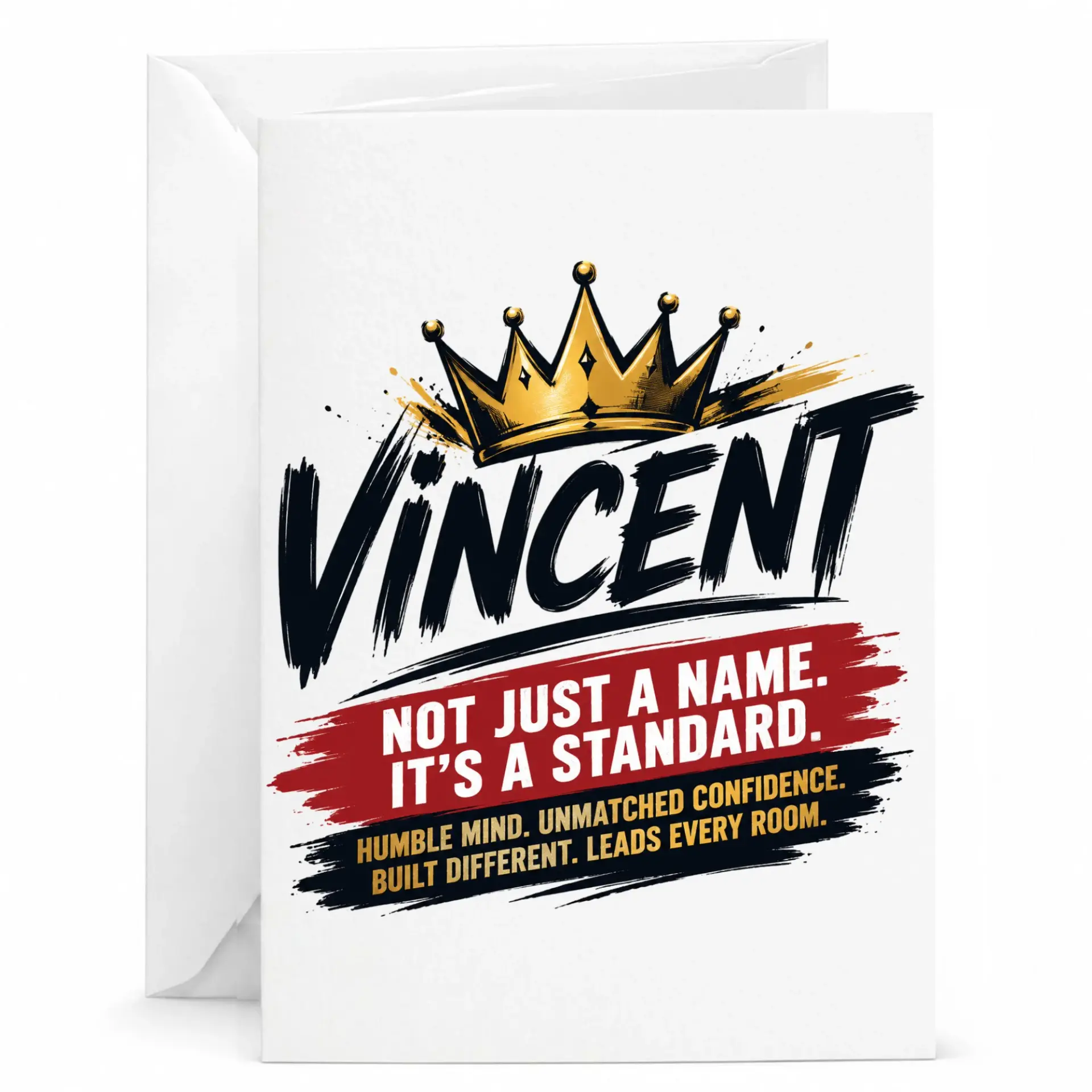 Greeting Card for Vincent Personalized Motivational Note Card with Crown Graphic for Birthday Celebration