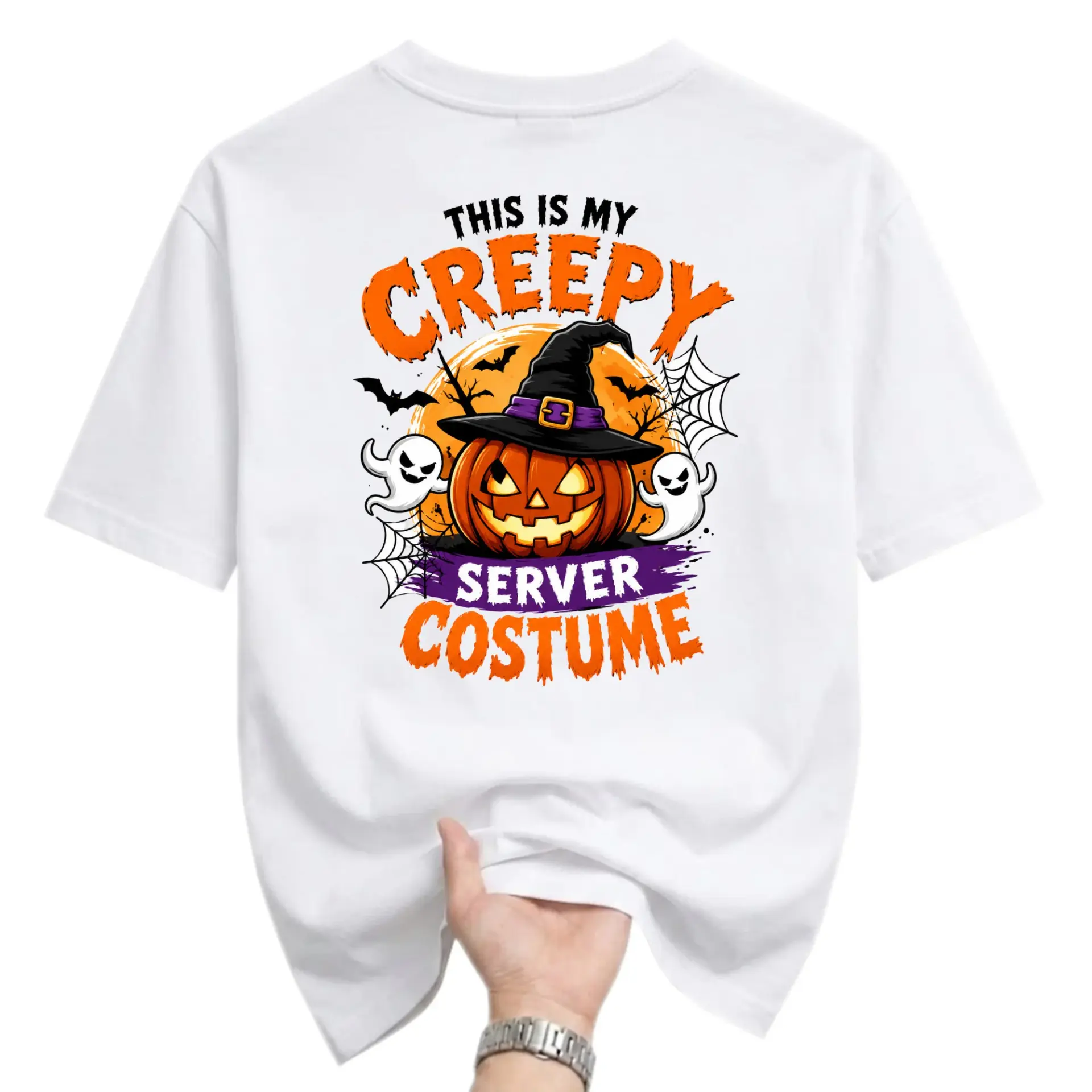 Funny Shirt Halloween Graphic Tee for Food Service Workers This Is My Creepy Server Costume Unisex Casual Crewneck