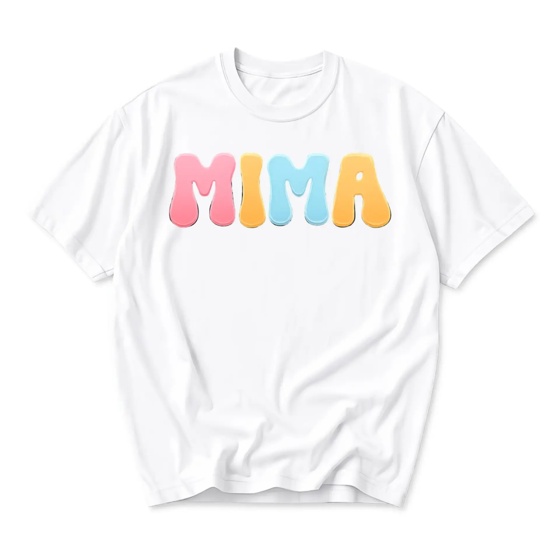T-shirt Mima Pastel Lettering Print Casual Unisex Crew Neck Top Soft Cotton