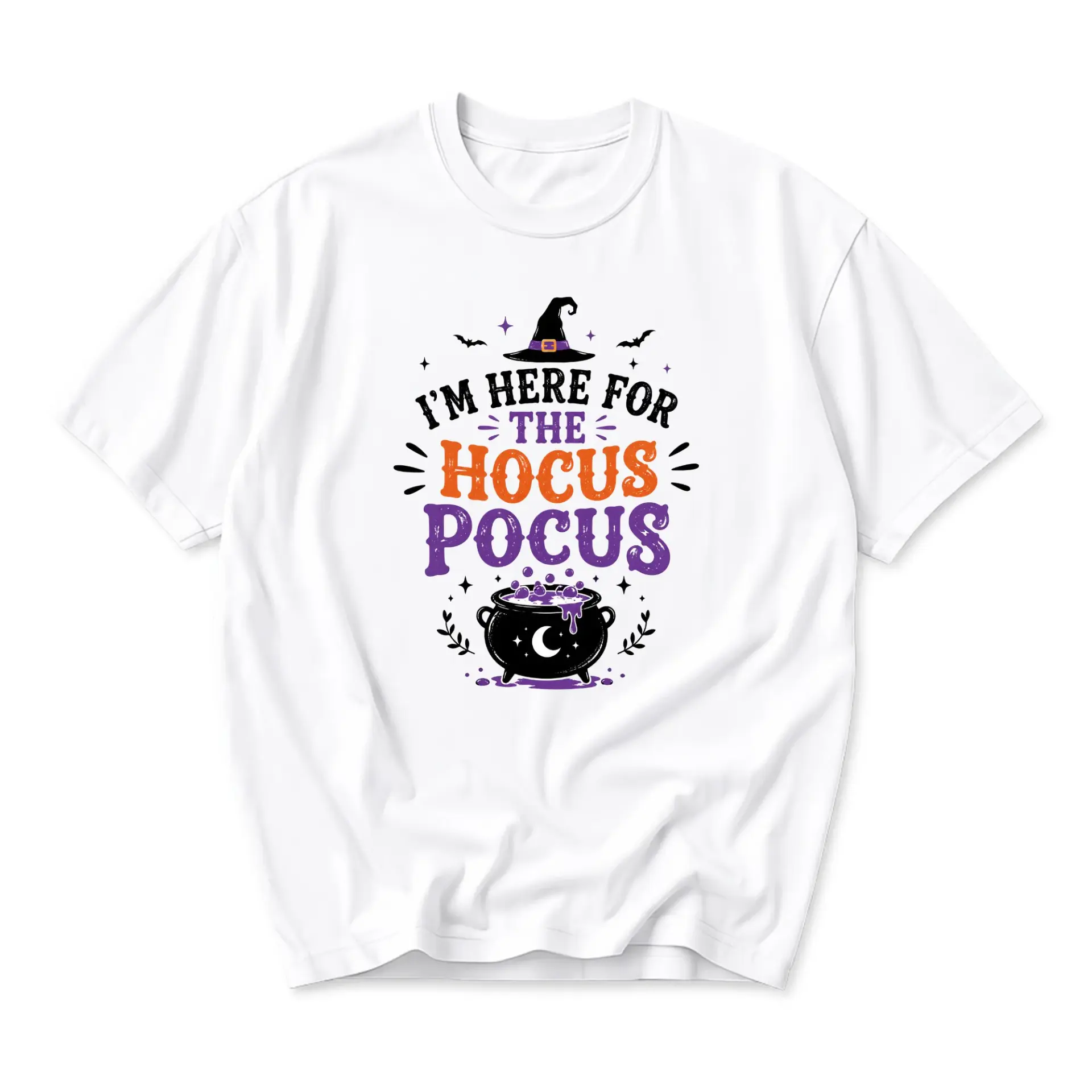 Funny Shirt I Am Here for the Hocus Pocus Unisex Graphic Printed T-Shirt Casual Fall Seasonal Crew Neck Apparel
