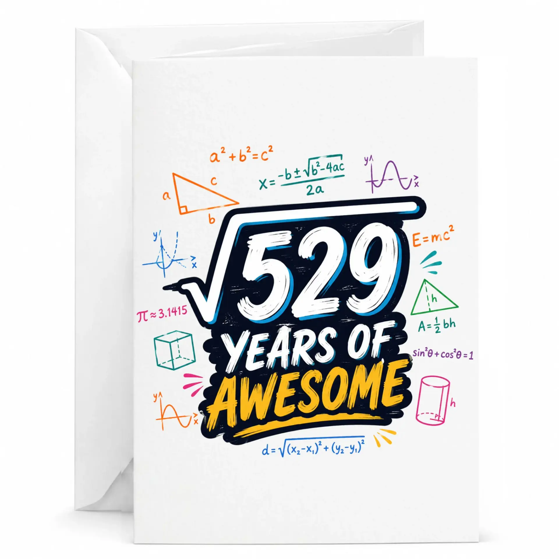Funny Birthday Card for Math Enthusiasts 529 Years of Awesome Greeting Card with White Envelope for Milestone Celebration