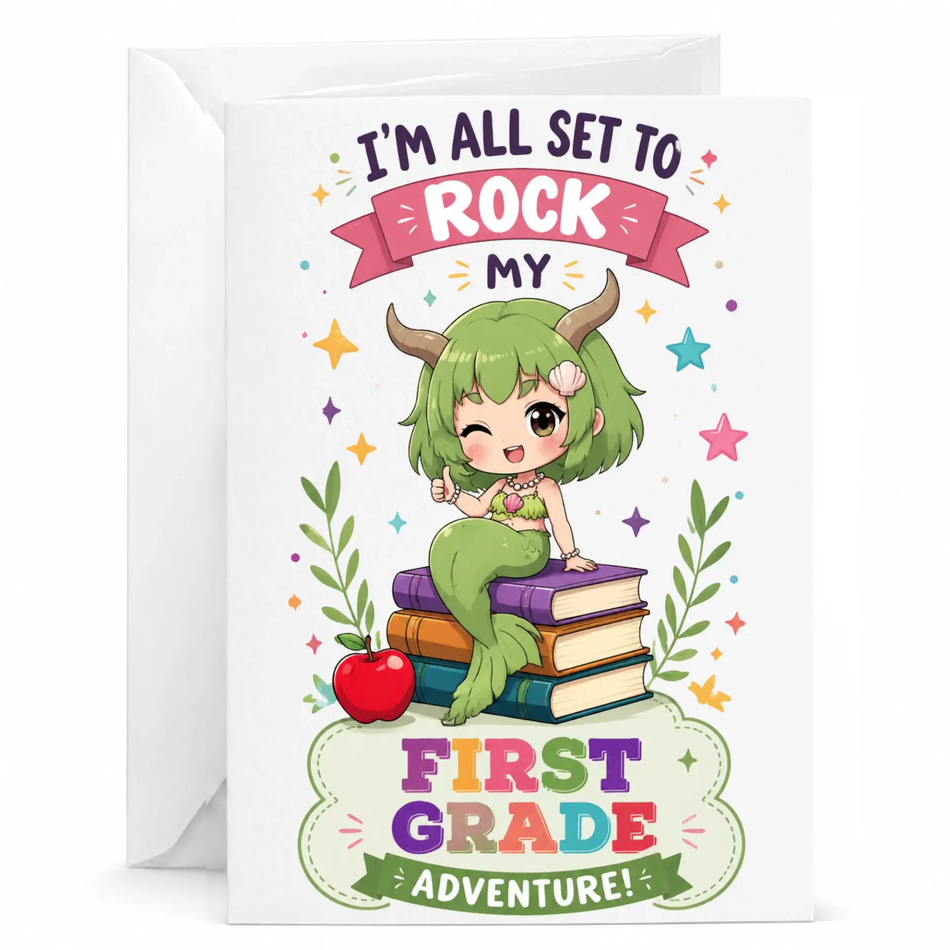 Greeting Card with Funny Mermaid Design for Academic Milestone Cute Fantasy Character Artwork on Premium Heavyweight Stock