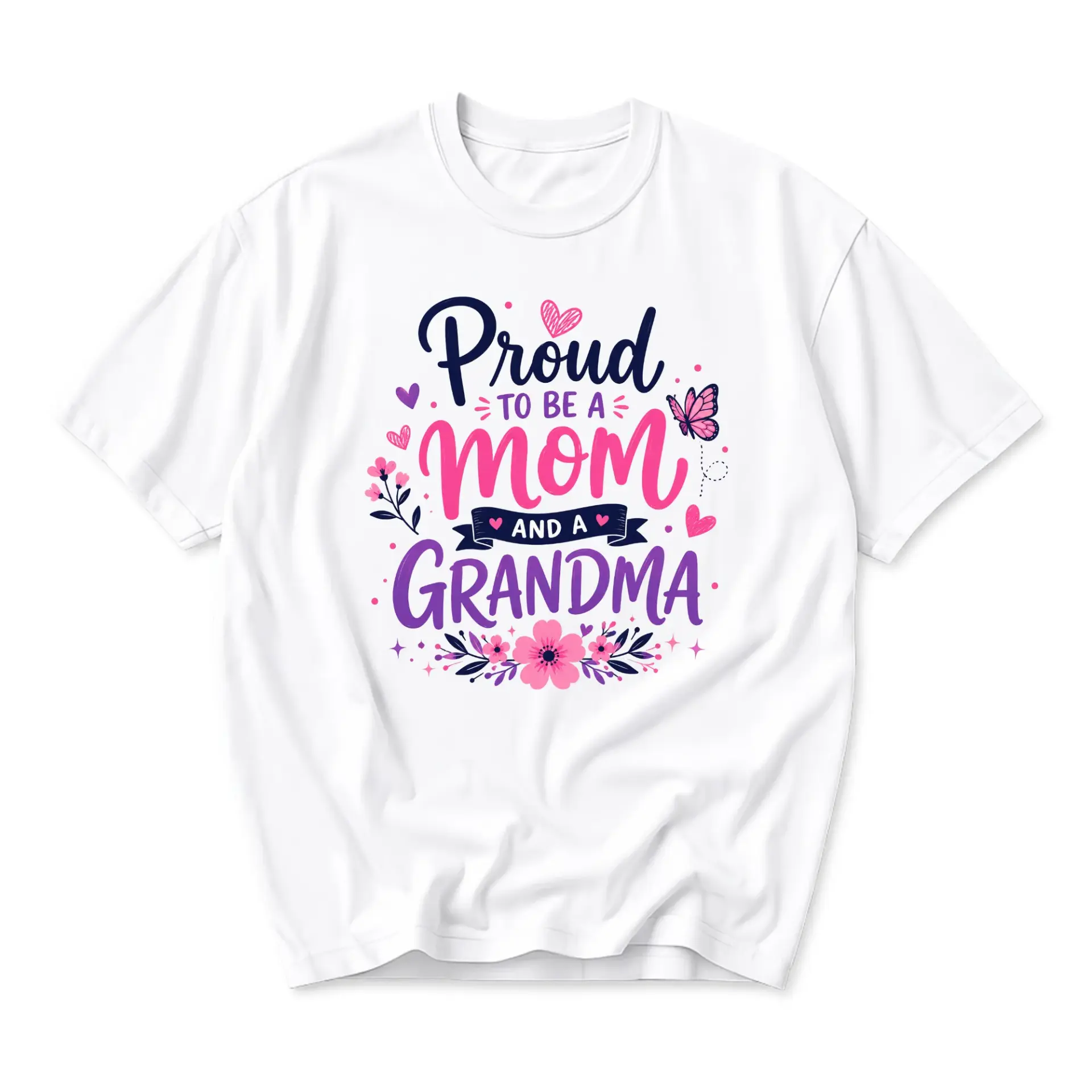 Graphic Tee Proud to Be a Grandma Floral Butterfly Shirt Casual Crew Neck