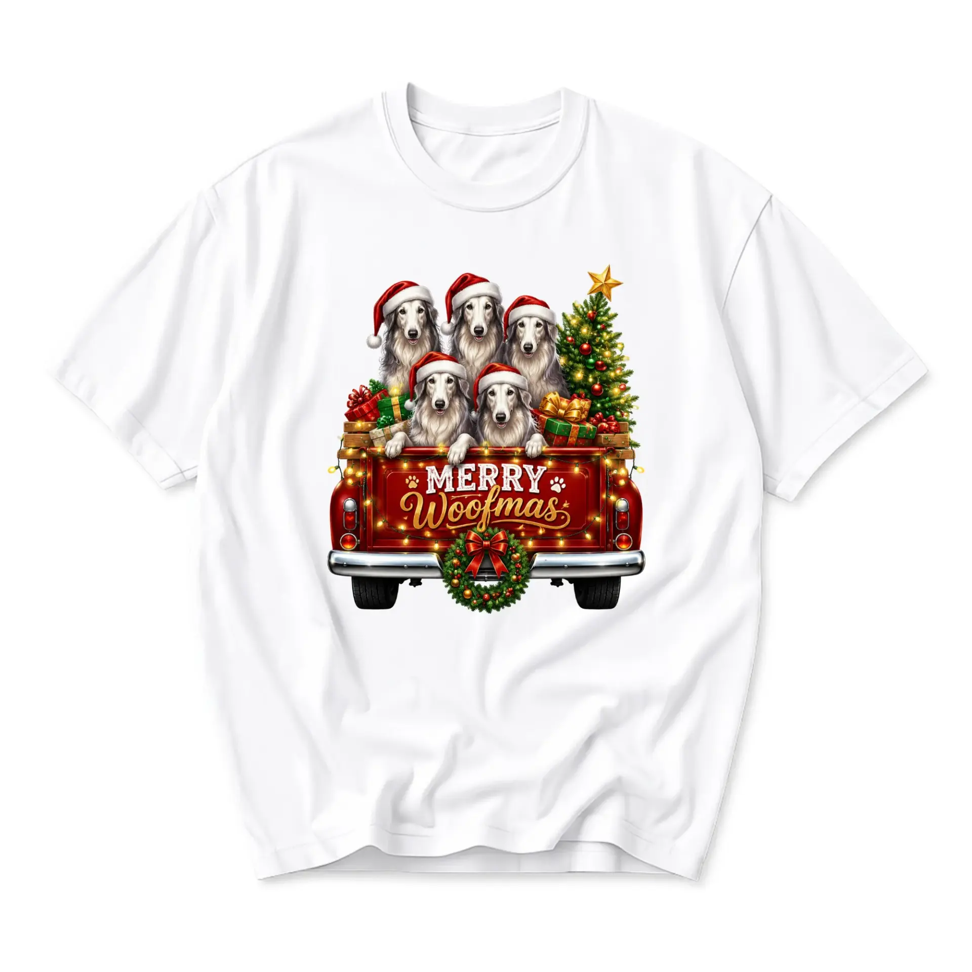 Graphic Tee Merry Woofmas Holiday Dog Print Unisex T-Shirt Festive Casual