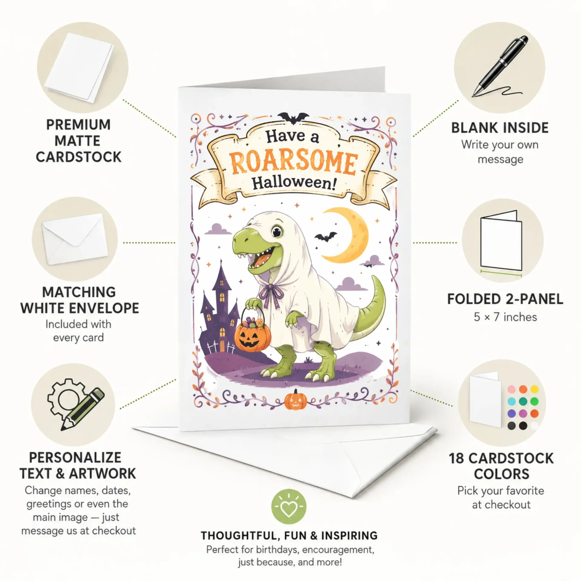 Funny Halloween Card Featuring Dinosaur Dressed as a Ghost for Spooky Autumn Celebration Greetings and Seasonal Wishes