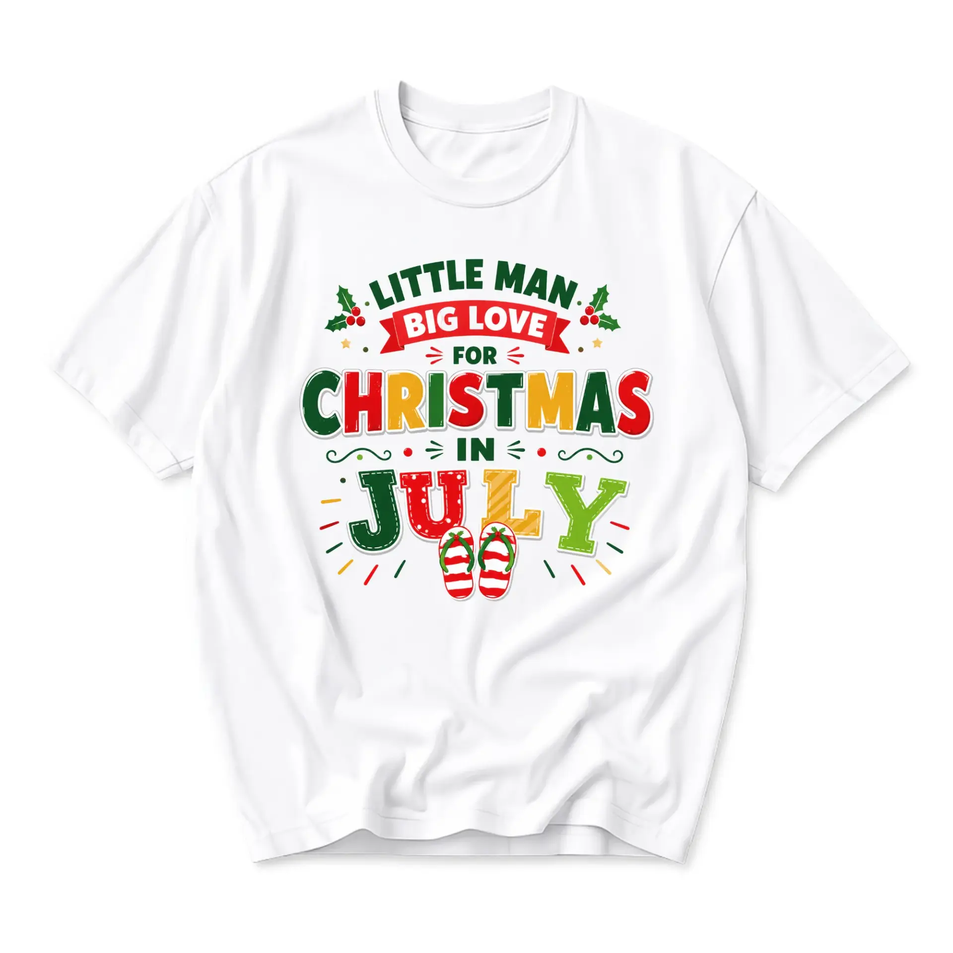 T-shirt Graphic Tee Little Man Big Love for Christmas in July Funny Holiday Themed Casual Unisex Crew Neck Top