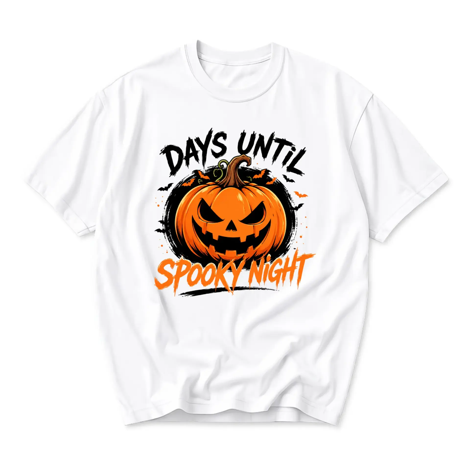 Funny Shirt Days Until Spooky Night Graphic Tee Unisex Crew Neck Casual Autumn Season Fall Festival Halloween Apparel