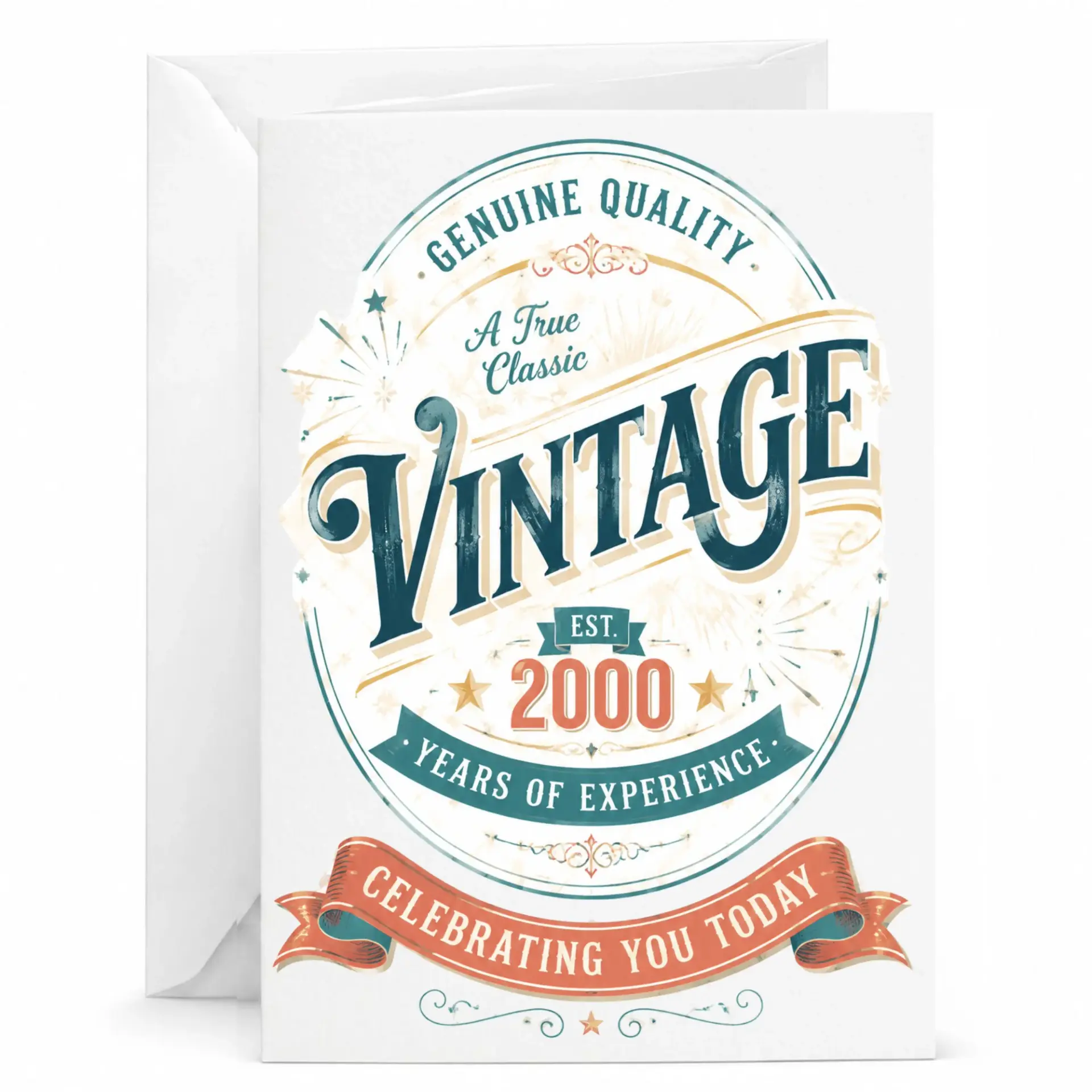 Birthday Card Vintage 2000 Established Milestone Greeting Card for Birthday Anniversary Celebration with White Envelope