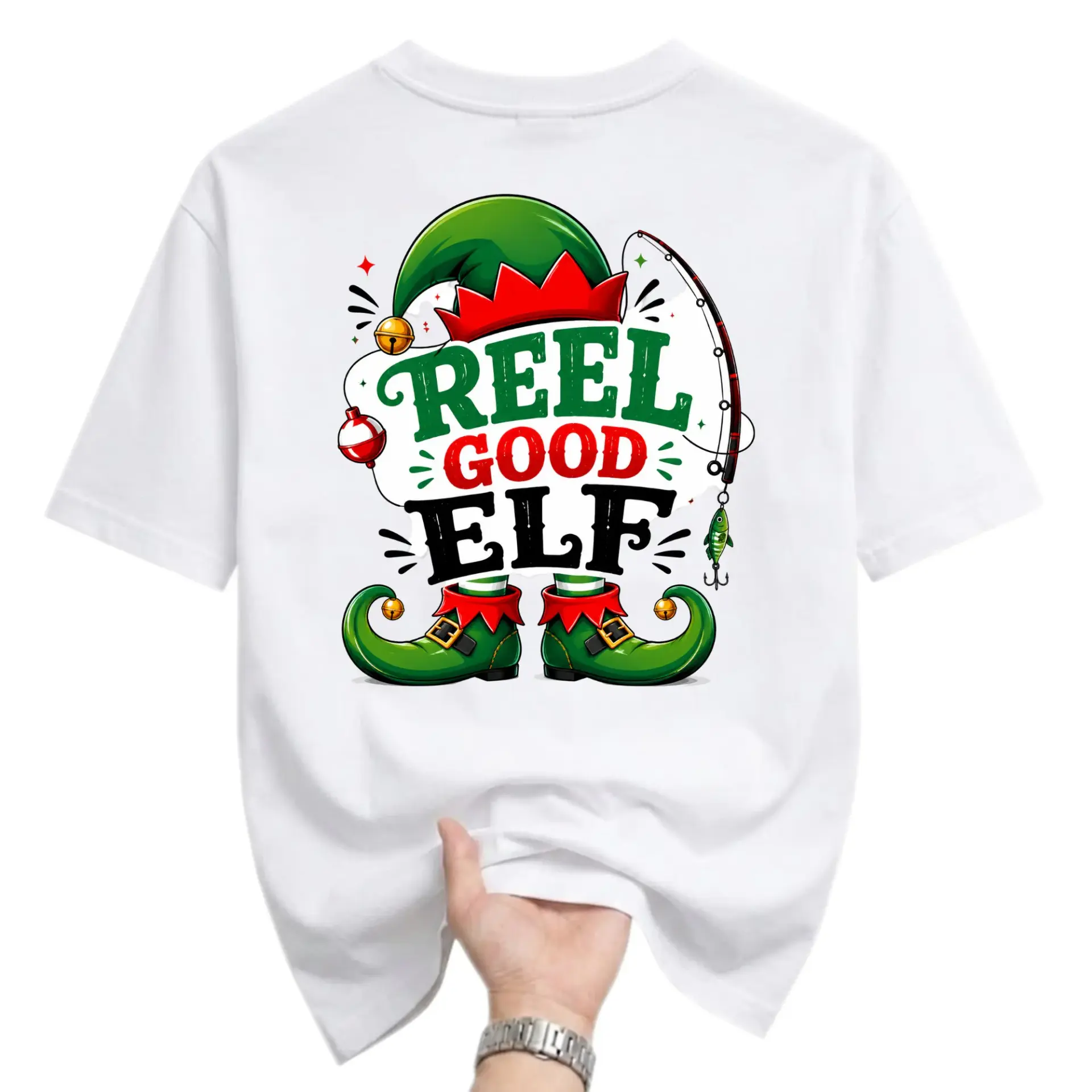Funny Shirt Reel Good Graphic Tee Holiday Fishing Themed Unisex Casual Short Sleeve Crew Neck Cotton Blend Top