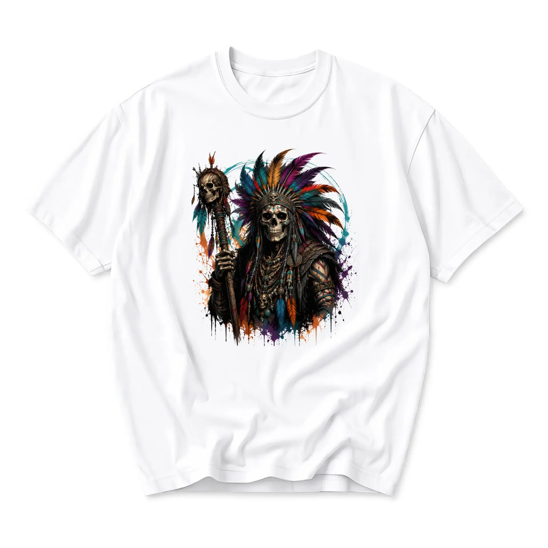 Graphic Tee Skull Warrior Headdress Unisex Short Sleeve Crew Neck Shirt Comfortable Casual Cotton Blend Apparel