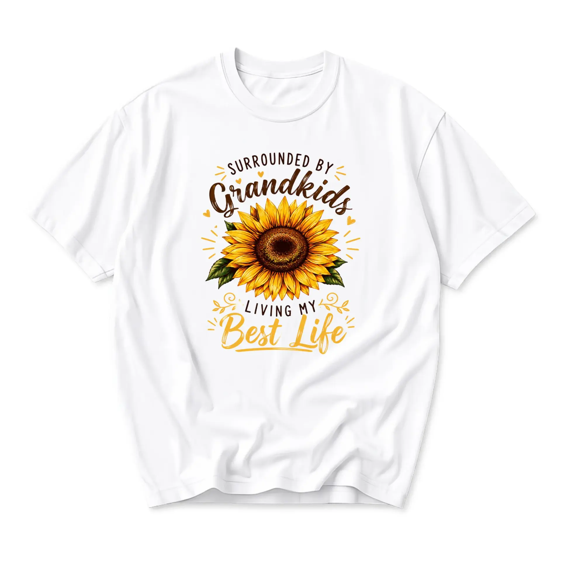 Graphic Tee Unisex T-Shirt Surrounded by Grandkids Sunflower Print Casual Everyday Crew Neck Cotton Blend Top