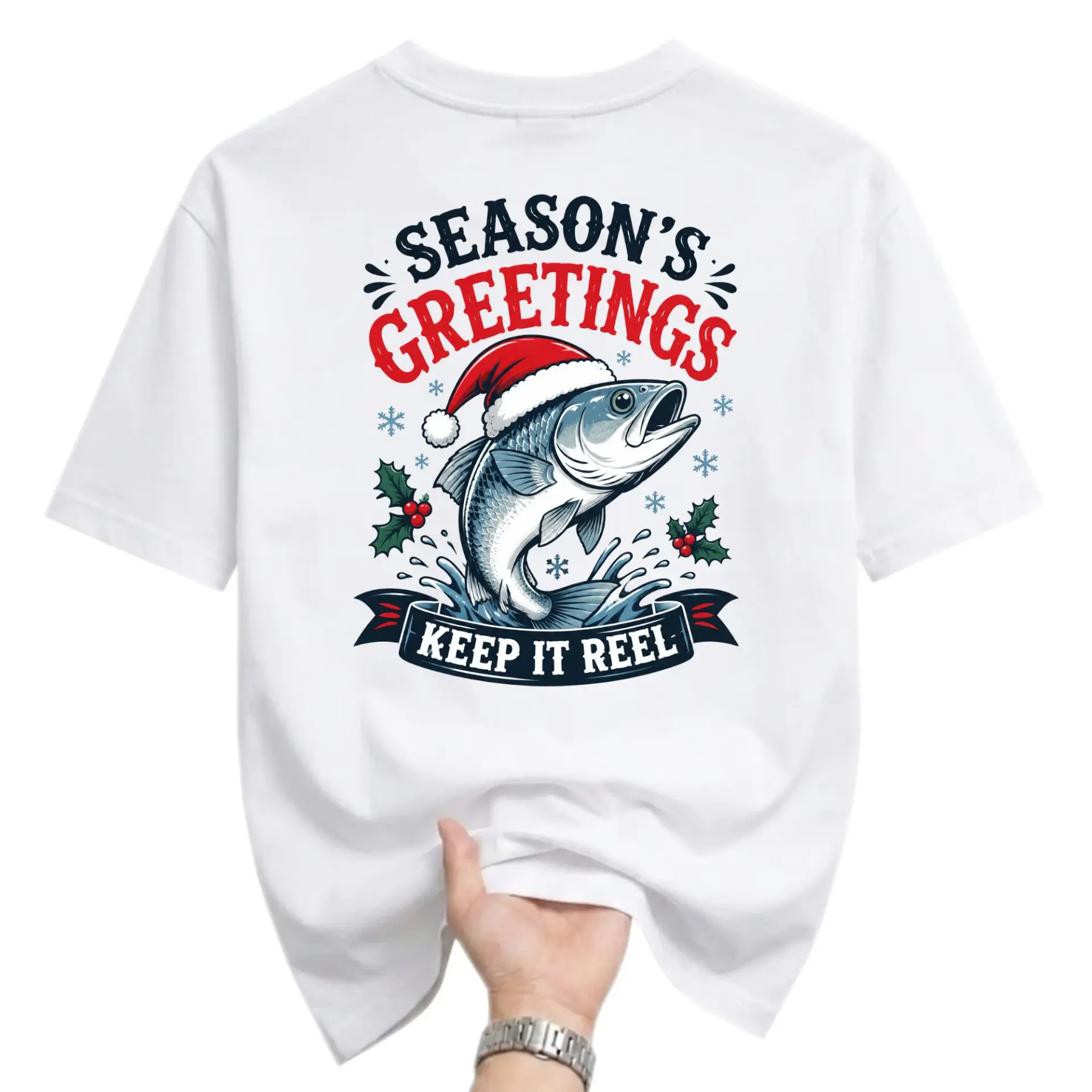 Funny Shirt Season's Greetings Keep It Reel Fishing Christmas Holiday