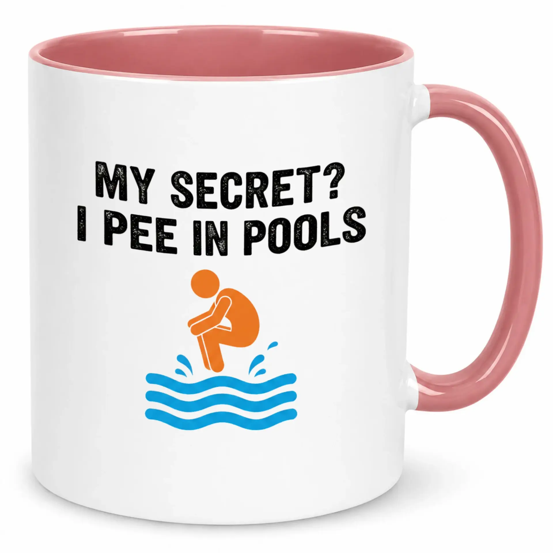 Funny Ceramic Coffee Mug with Humorous Pool Secret Design Novelty Beverage Cup for Coworkers Friends and Family 11oz or 15oz White Glossy Finish