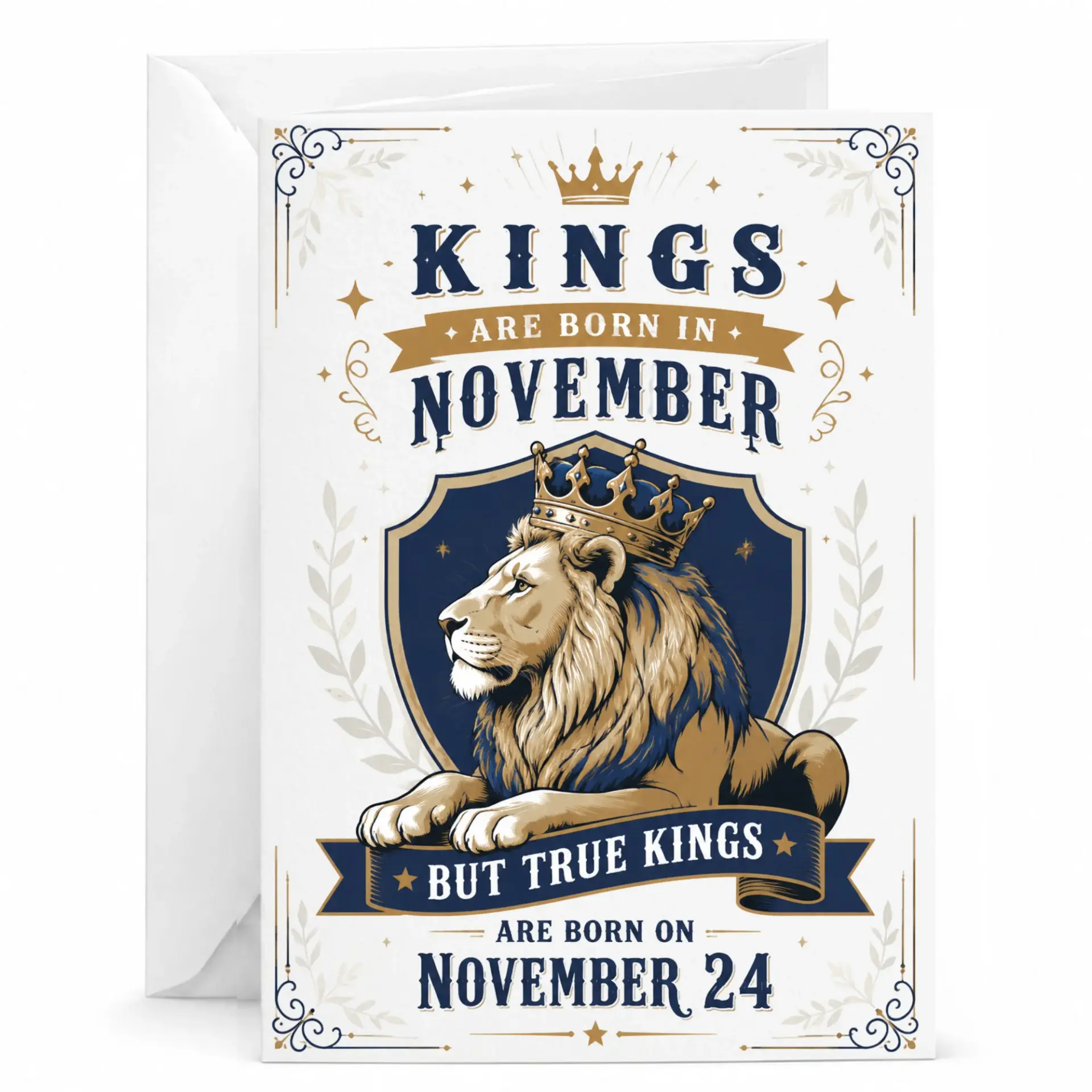 Birthday Card Kings Are Born in November 24th Lion Crown Illustration Professional Greeting Card for Men and Friends