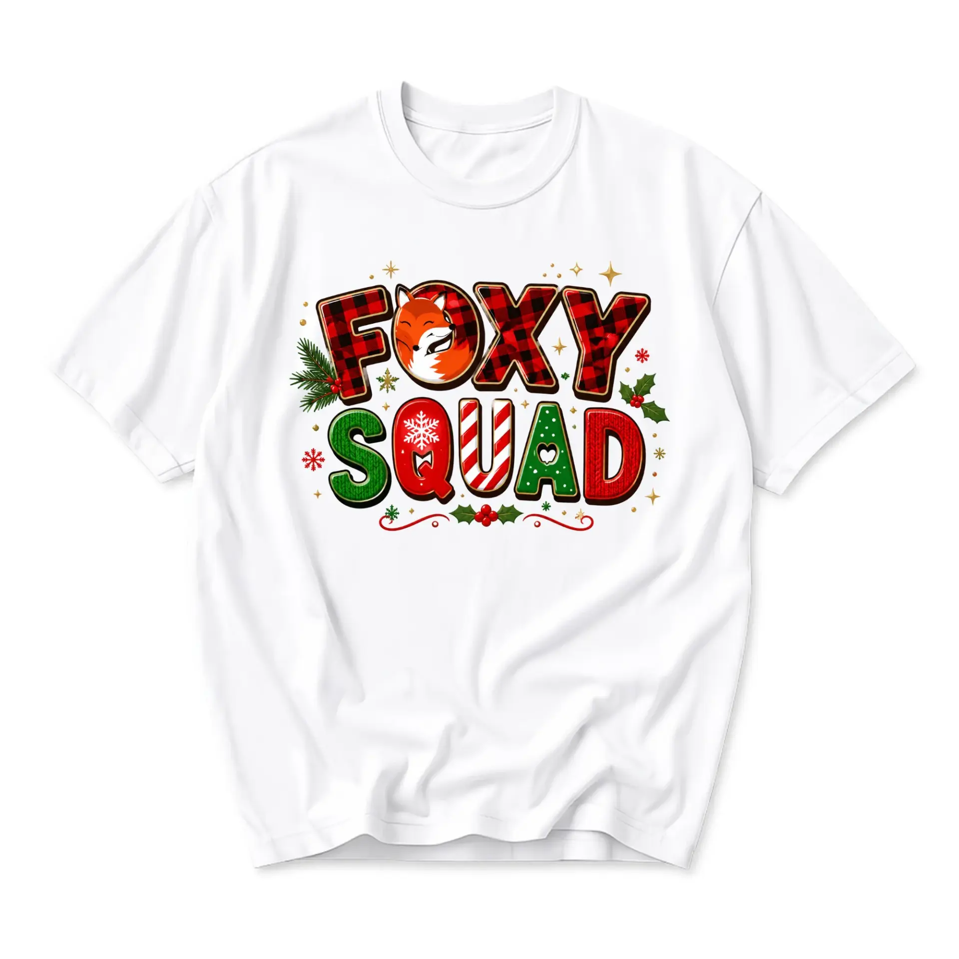 Funny Shirt Foxy Squad Holiday Graphic Tee Unisex Short Sleeve Crew Neck