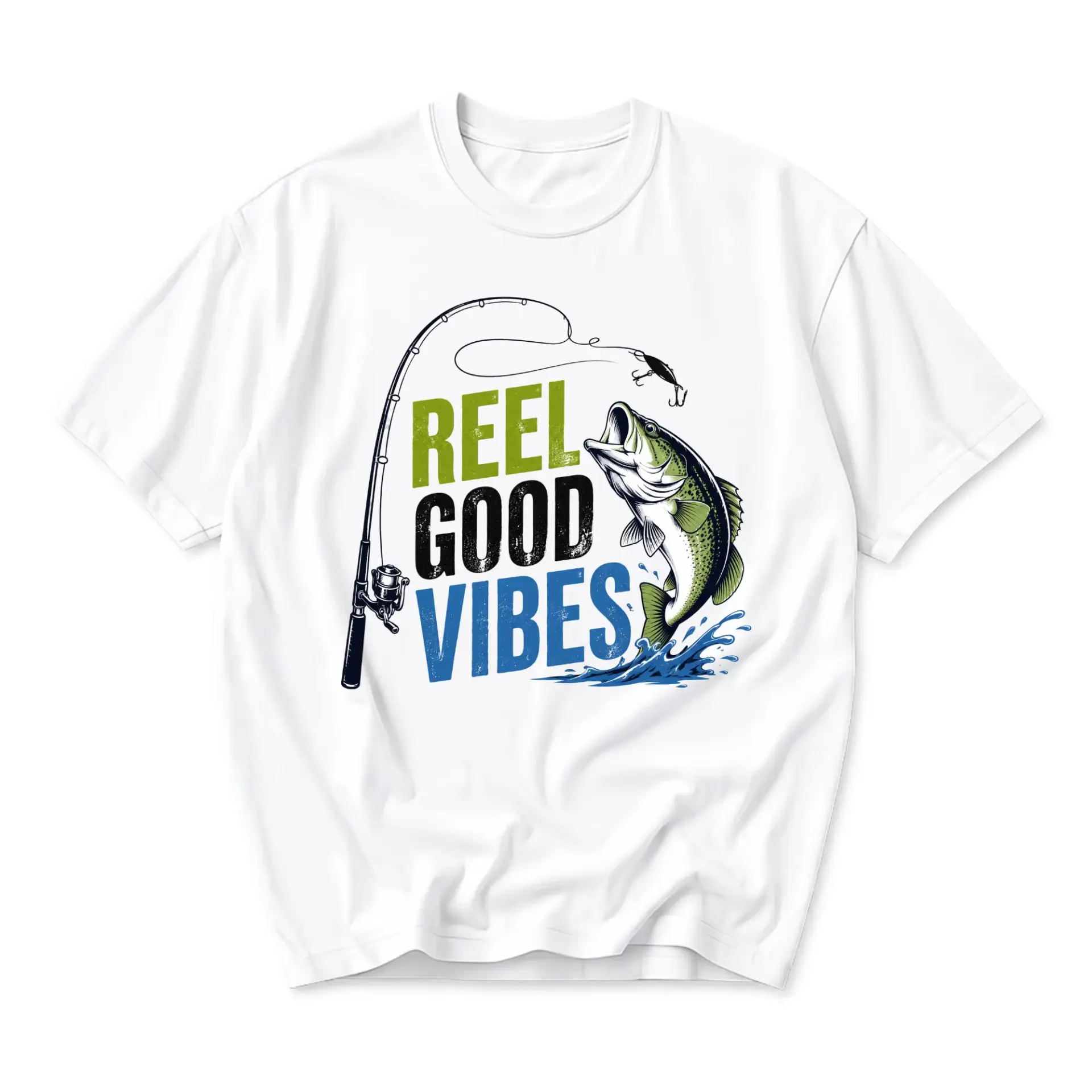 Graphic Tee Reel Good Vibes Fishing Enthusiast Unisex Crew Neck Shirt for Casual Wear and Everyday Outdoor Expression