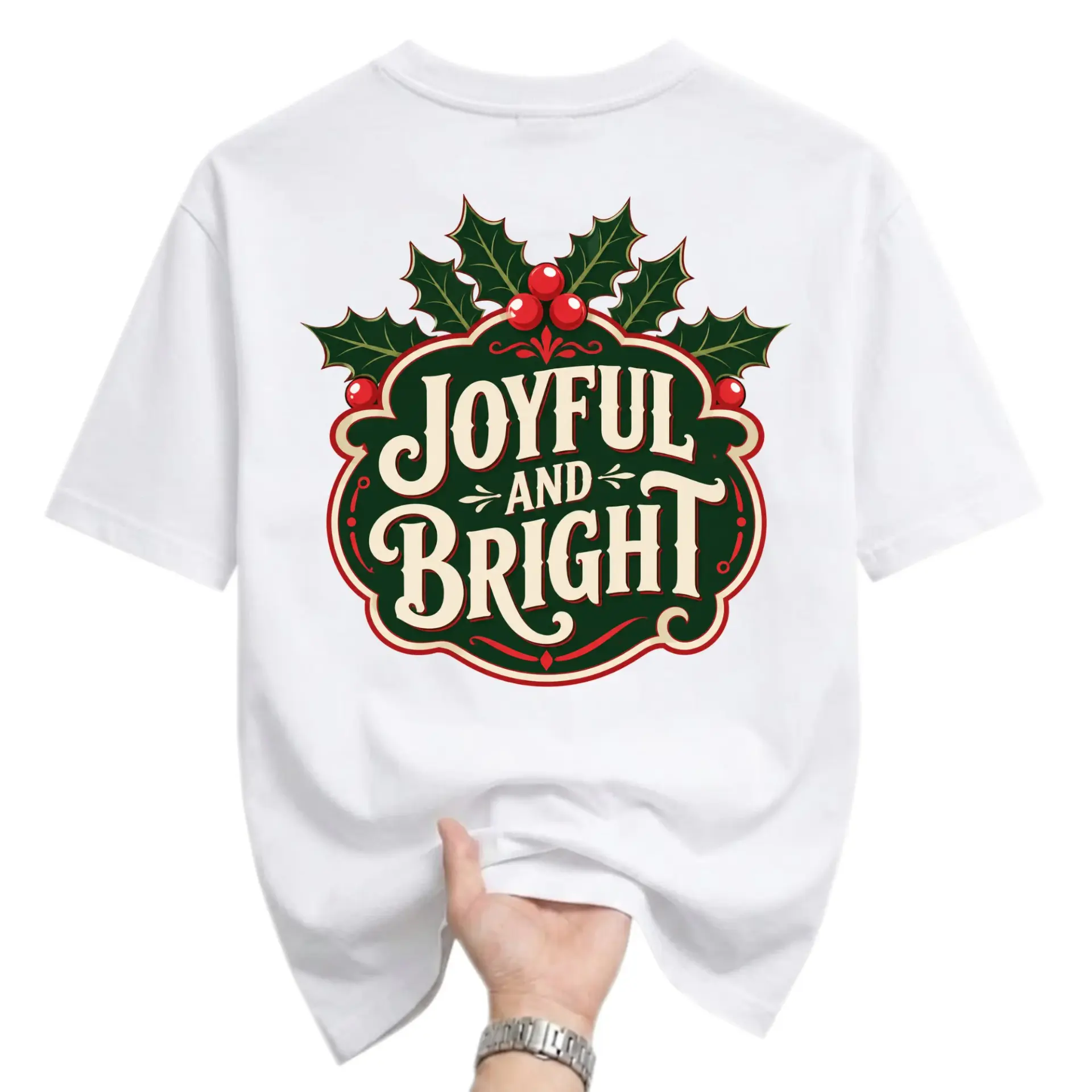 Graphic Tee Joyful and Bright Holiday Shirt Unisex Crew Neck Short Sleeve