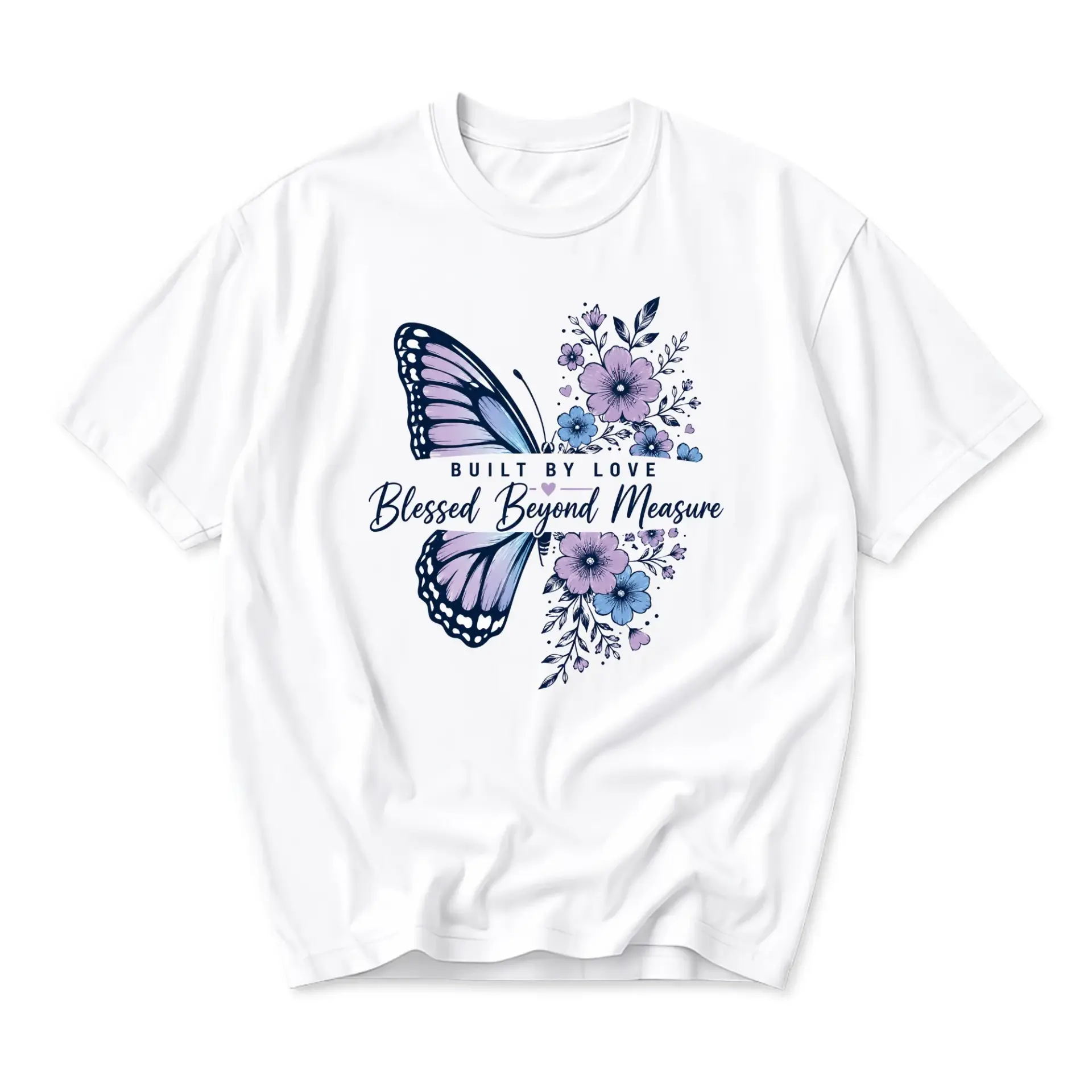 Graphic Tee Blessed Beyond Measure Butterfly Floral Design Unisex Crew Neck Short Sleeve Cotton Casual Everyday Shirt
