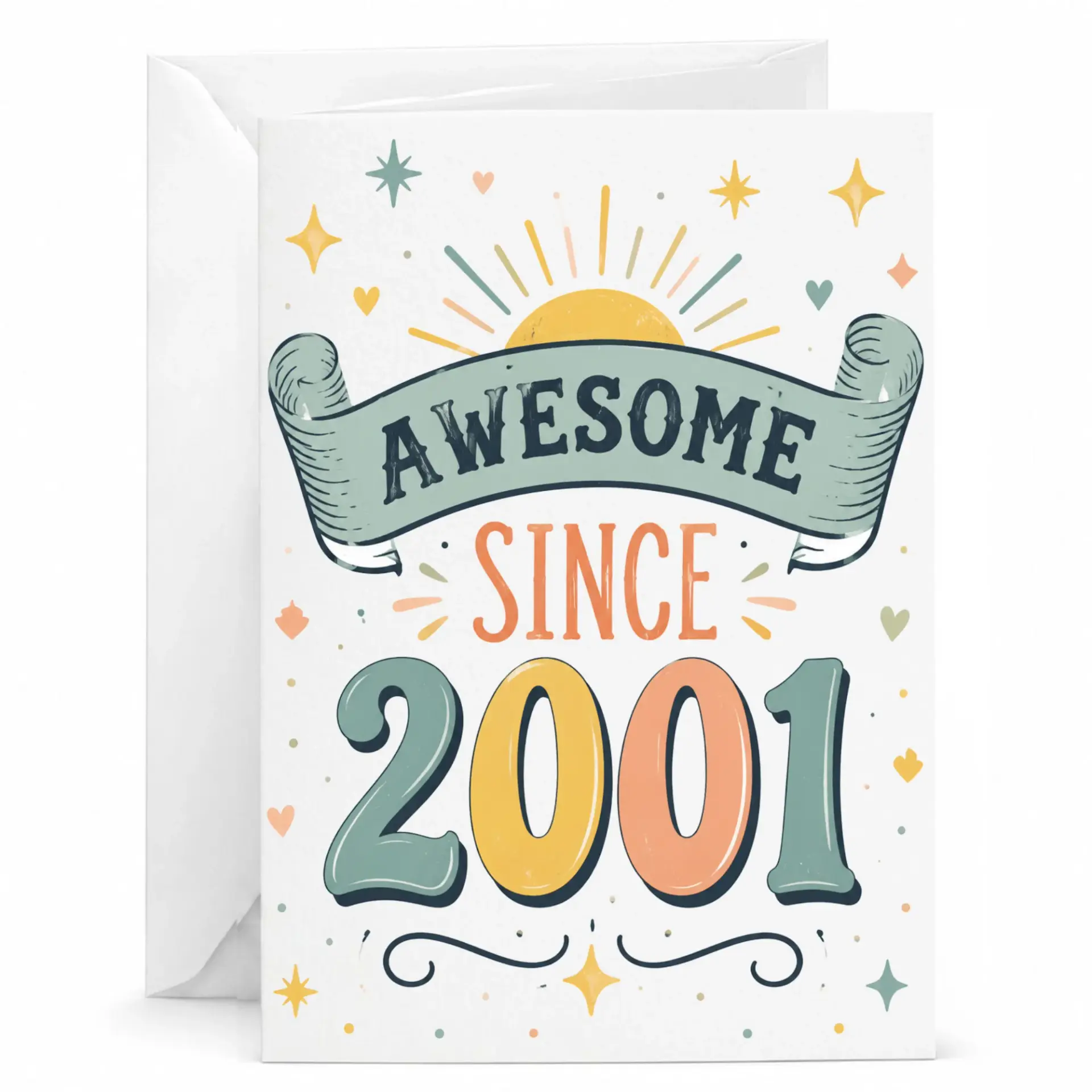 Birthday Card Awesome Since 2001 Greeting Card Vintage Style Milestone Anniversary Celebration Note for Anyone