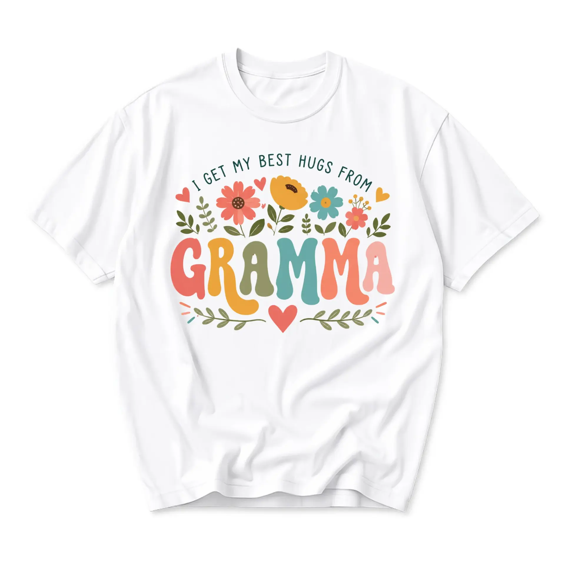 Graphic Tee I Get My Best Hugs from Gramma Floral Typography Print Short