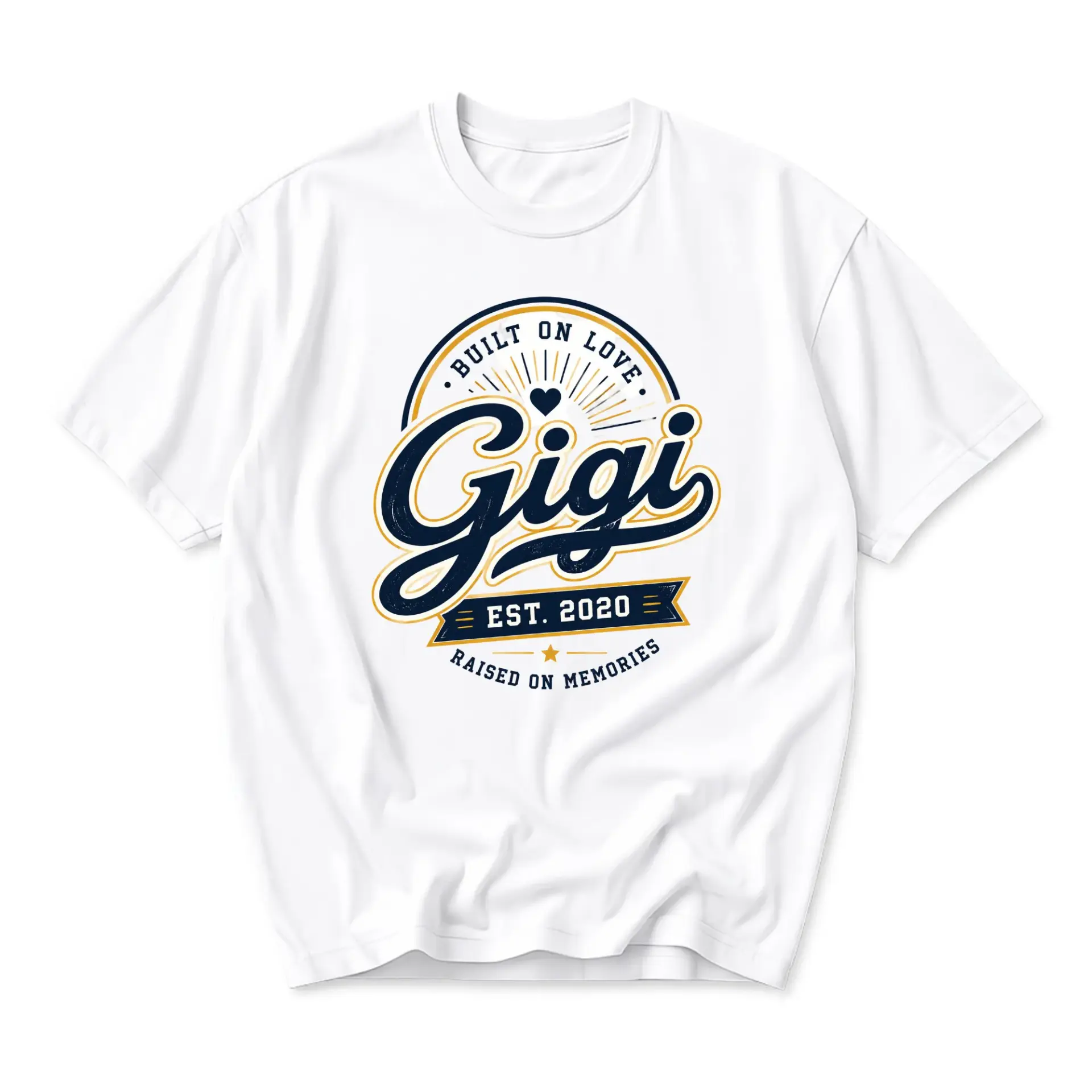 Graphic Tee Gigi Est 2020 Raised on Memories Unisex Crew Neck T-Shirt Soft Breathable Casual Summer Top for Everyday