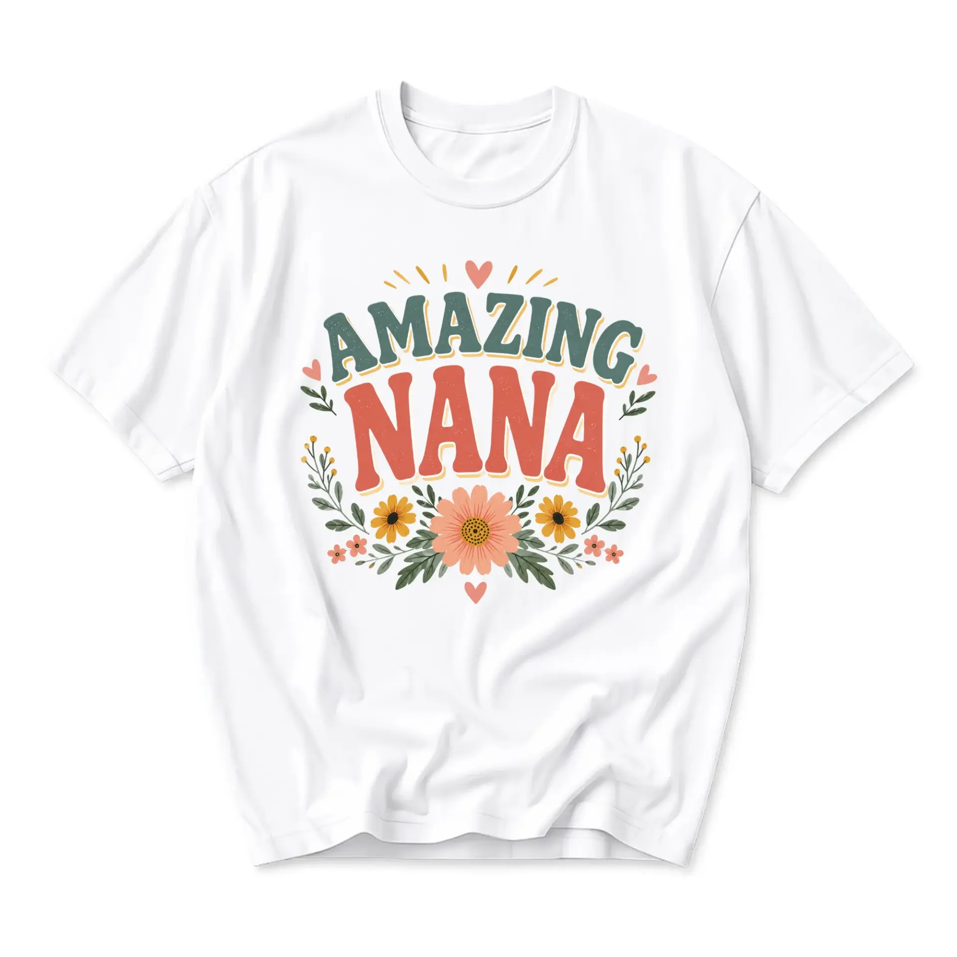 Graphic Tee Amazing Nana Floral Heart Design Unisex Crew Neck Soft Cotton
