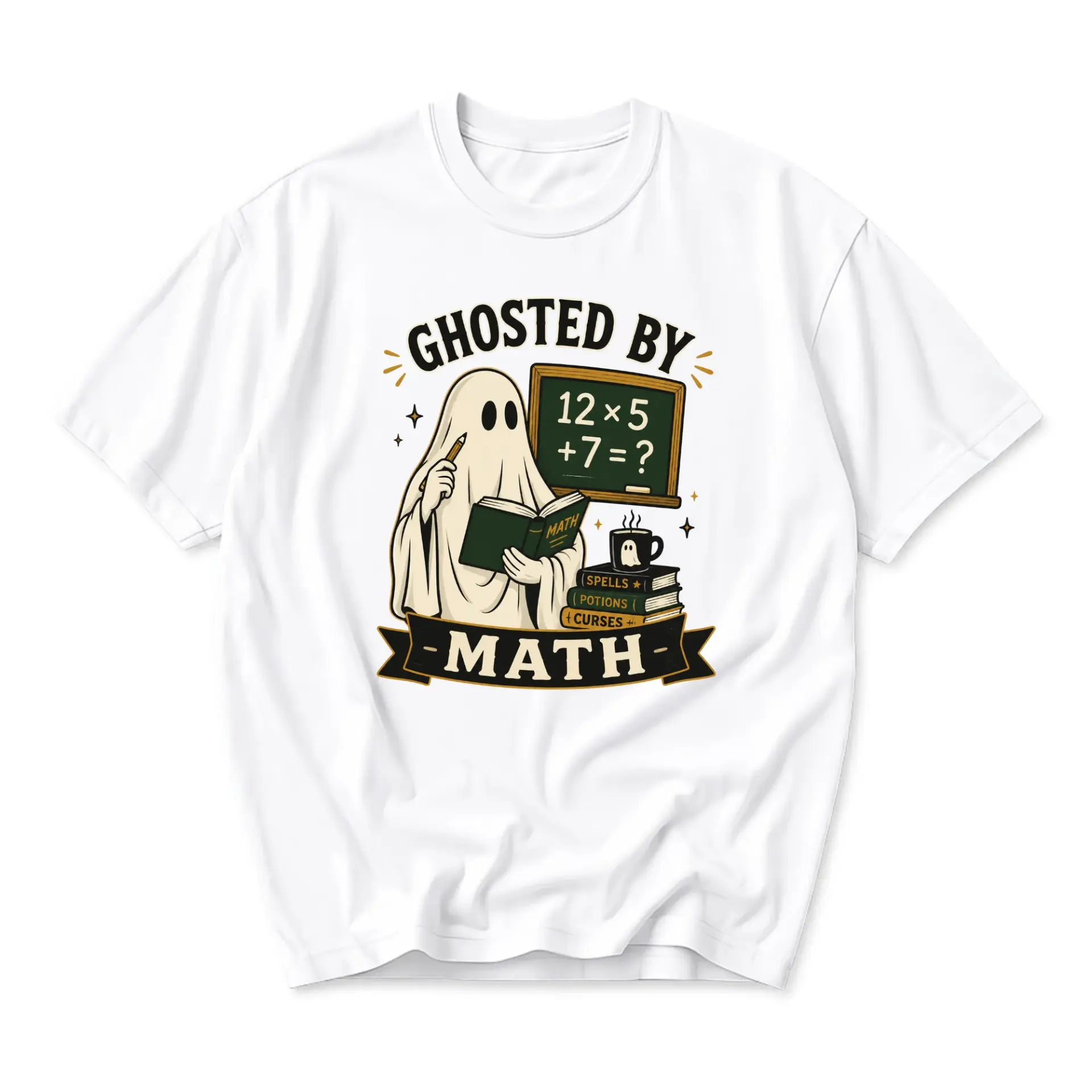 Funny Shirt Ghosted by Math Graphic Tee Cute Ghost Student Studying Academic Humor Unisex Casual Crew Neck Top