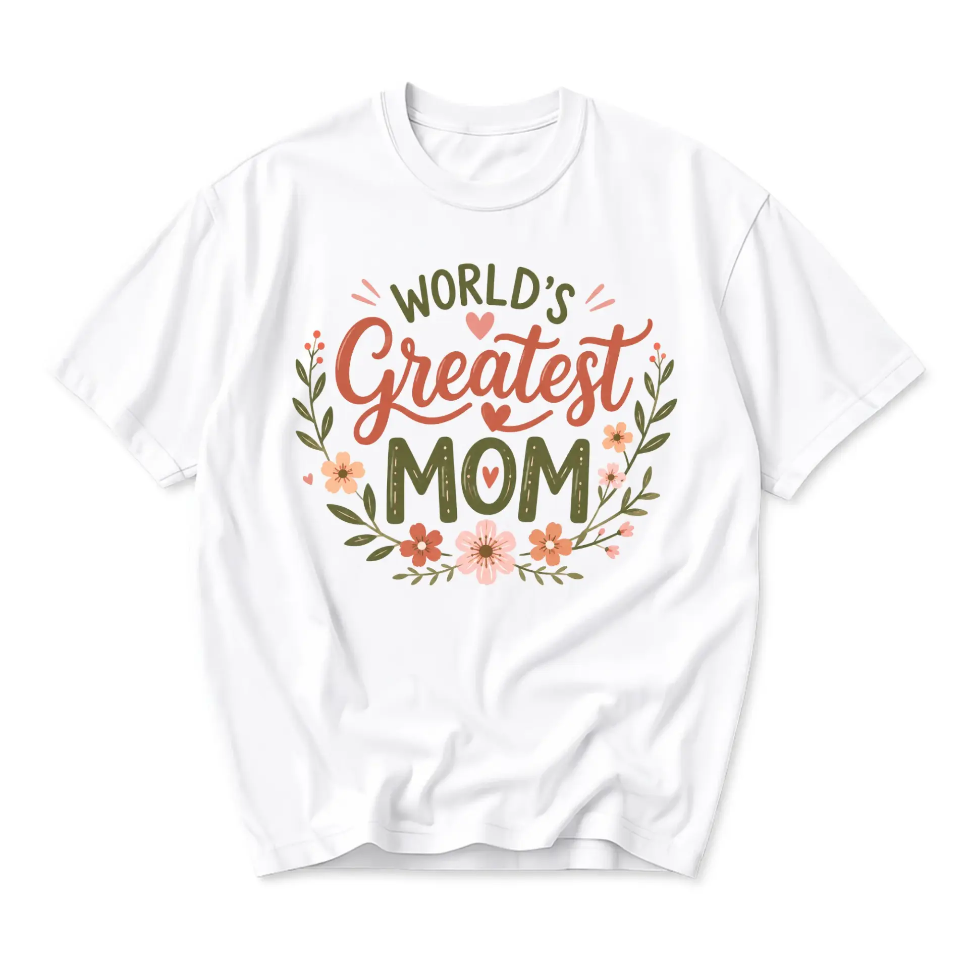 Graphic Tee World's Greatest Mom Floral Design Unisex Crew Neck Soft Cotton Blend Casual Everyday Short Sleeve Shirt